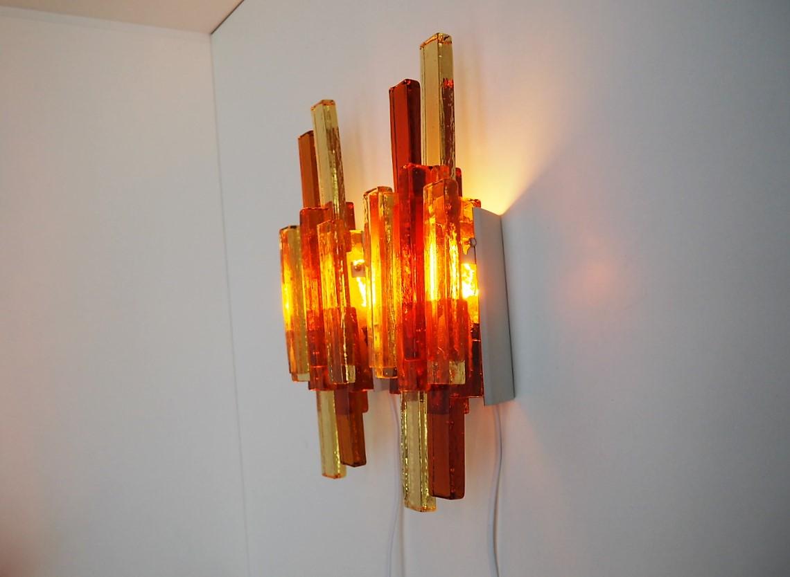 Scandinavian Modern Large Yellow & Orange Glass Sconces by Holm Sørensen, Danish MCM Lighting, 1960s For Sale