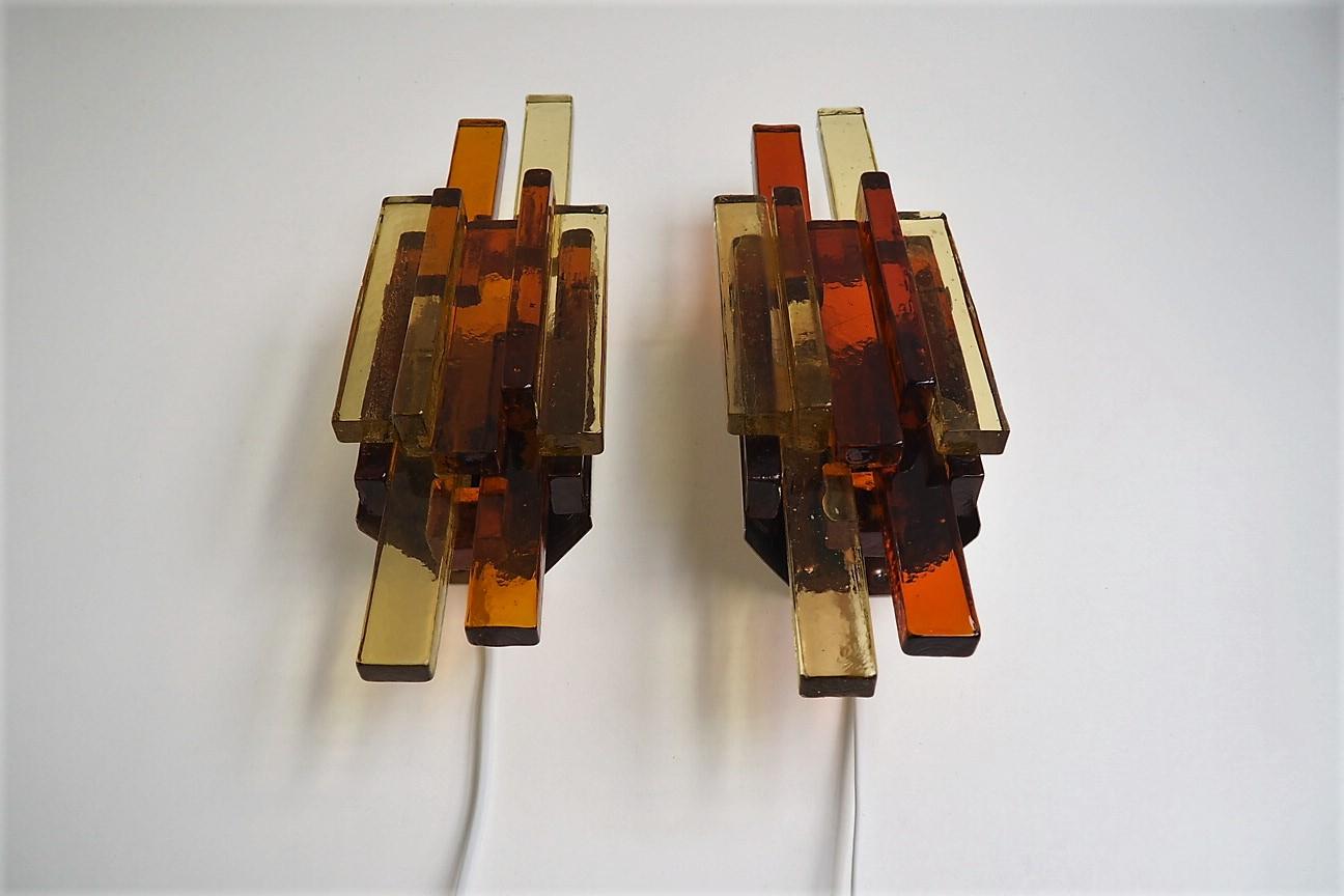 Painted Large Yellow & Orange Glass Sconces by Holm Sørensen, Danish MCM Lighting, 1960s For Sale