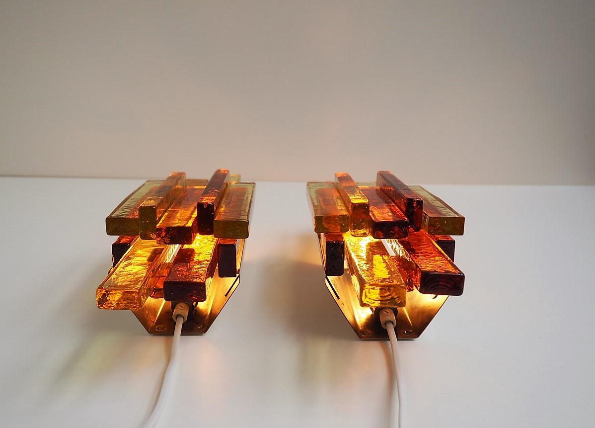 Large Yellow & Orange Glass Sconces by Holm Sørensen, Danish MCM Lighting, 1960s In Good Condition For Sale In Spoettrup, DK
