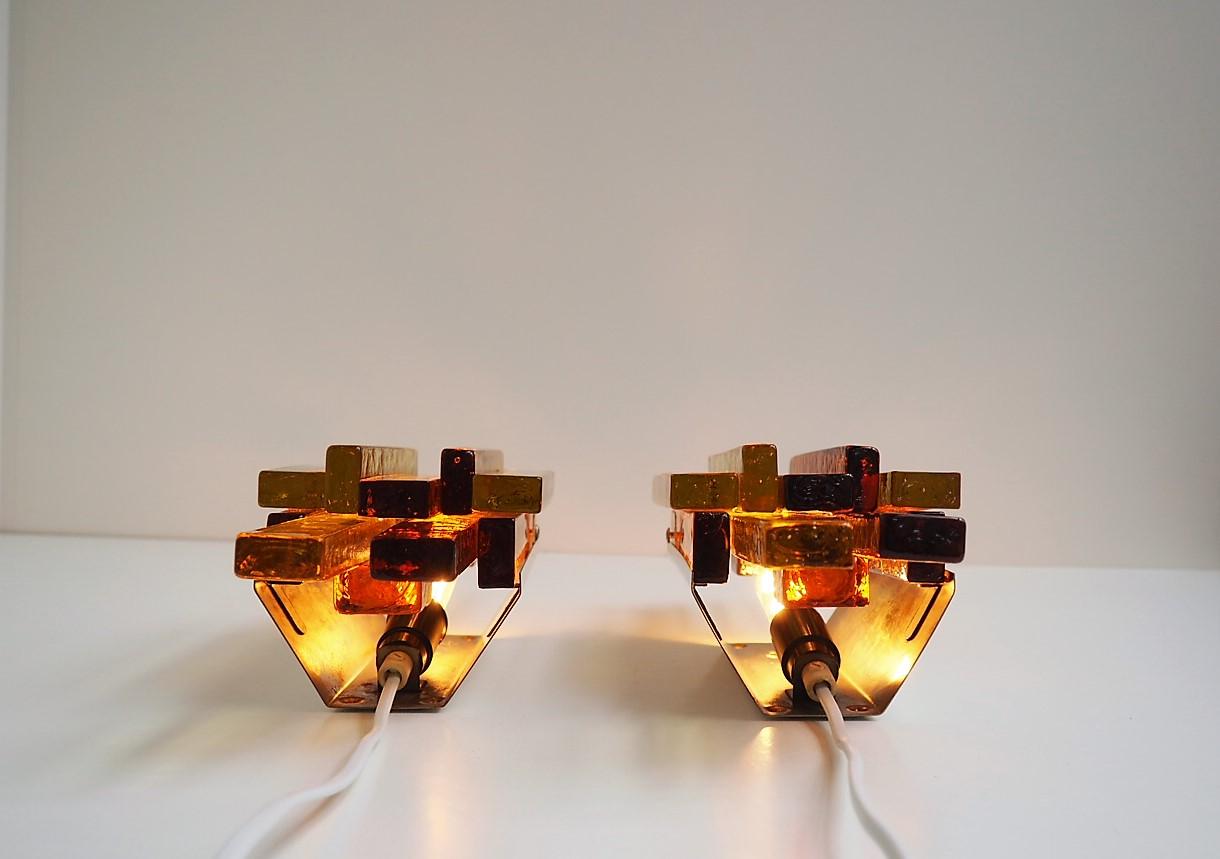Metal Large Yellow & Orange Glass Sconces by Holm Sørensen, Danish MCM Lighting, 1960s For Sale