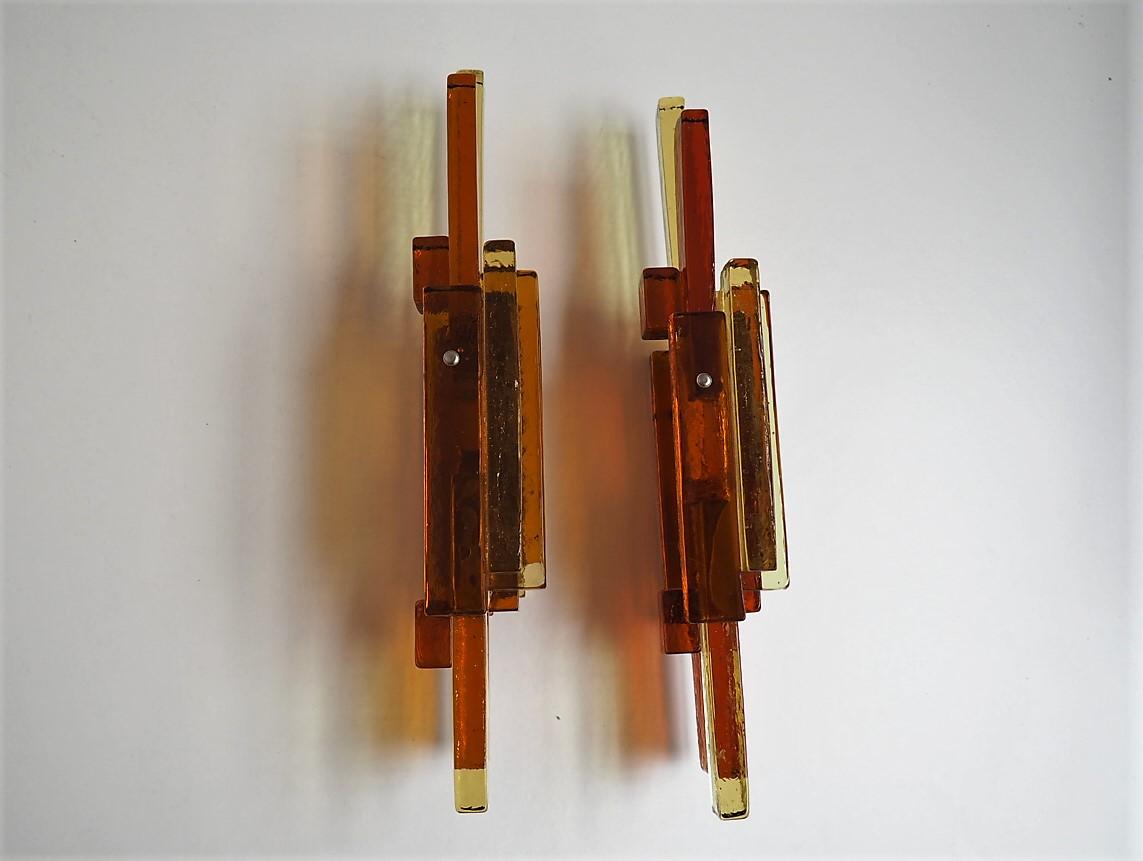 Large Yellow & Orange Glass Sconces by Holm Sørensen, Danish MCM Lighting, 1960s For Sale 1