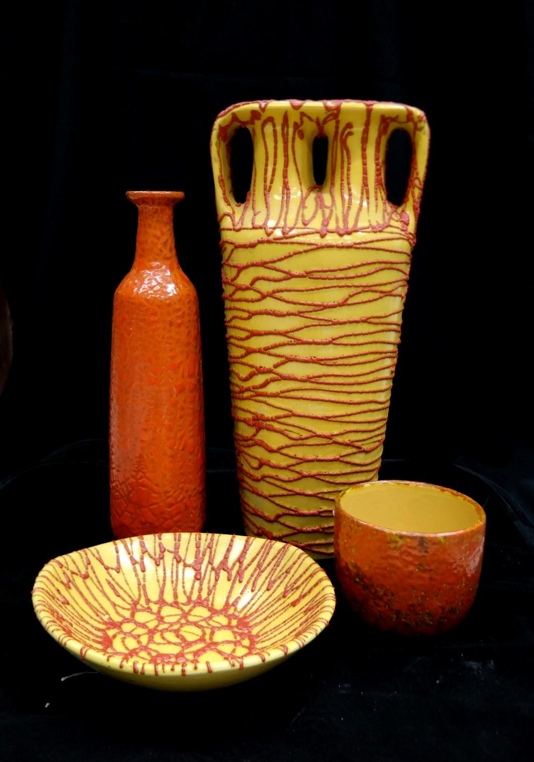Large yellow-red ceramic floor vase, 1970s.