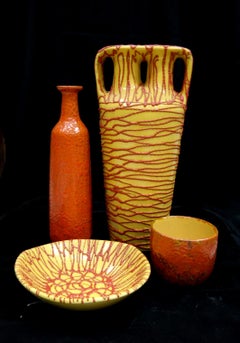 Large Yellow-Red Ceramic Floor Vase, 1970s