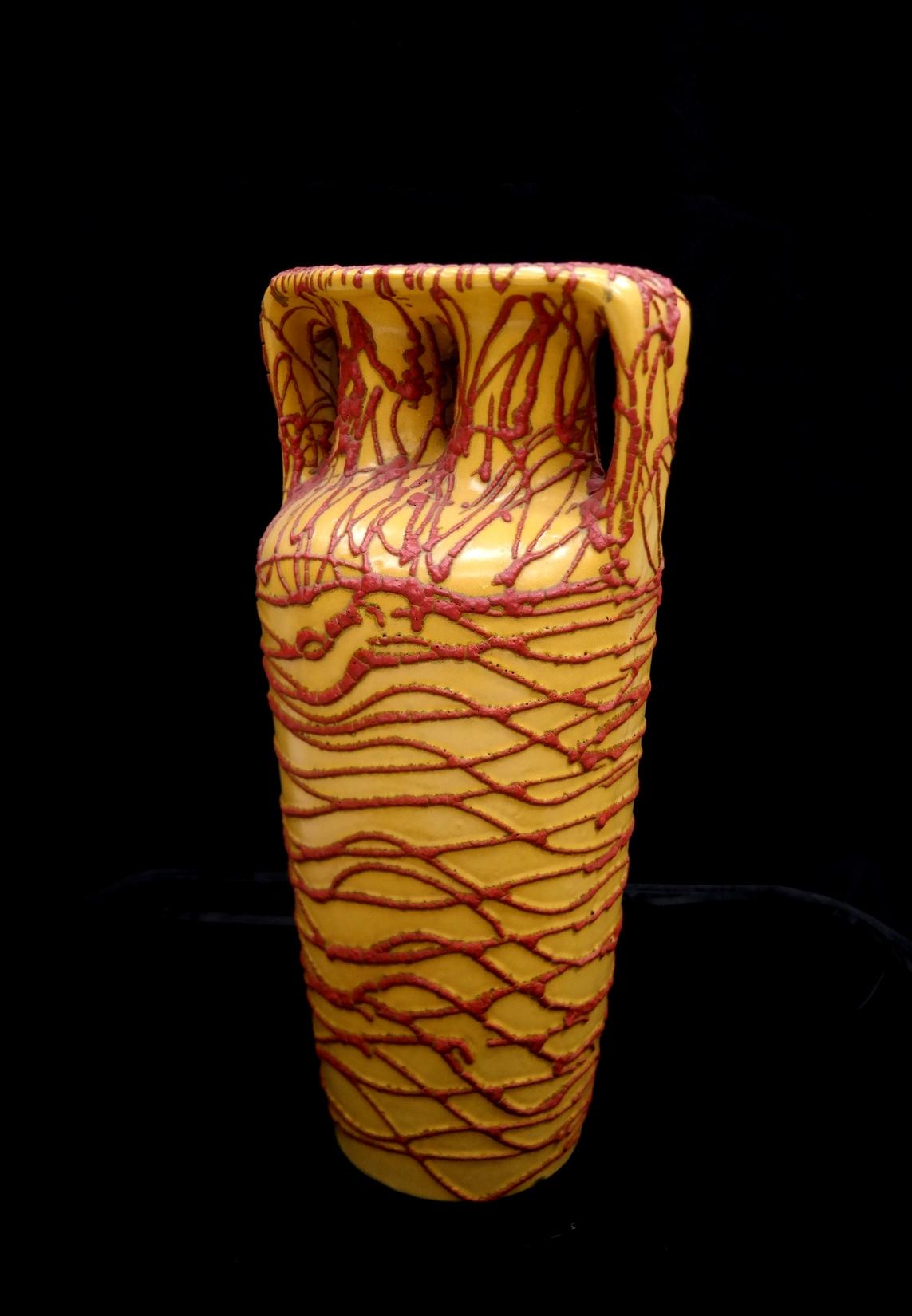 European Large Yellow-Red Ceramic Floor Vase, 1970s