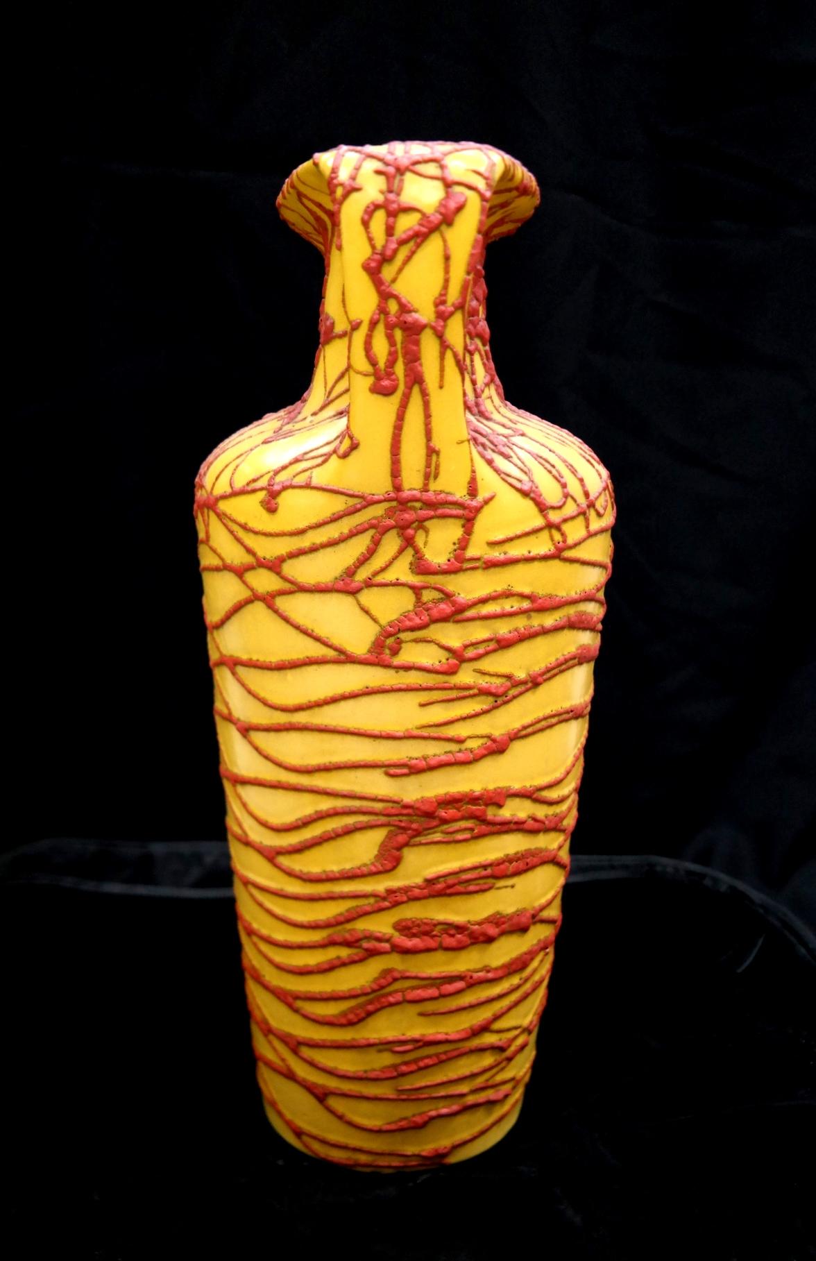 Large Yellow-Red Ceramic Floor Vase, 1970s In Good Condition In Budapest, HU
