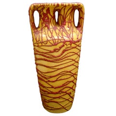 Large Yellow-Red Ceramic Floor Vase, 1970s