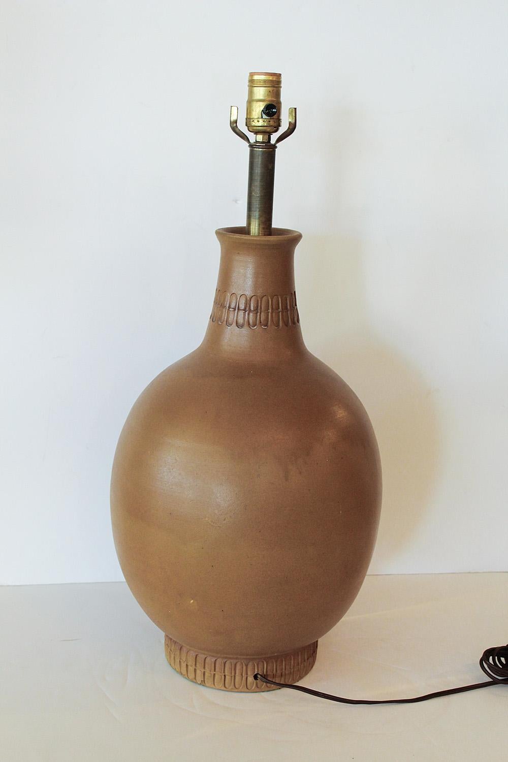 Large Yellow, Rust, and Brown Bitossi Ceramic Lamp, 1960s Italy In Good Condition For Sale In North Miami, FL