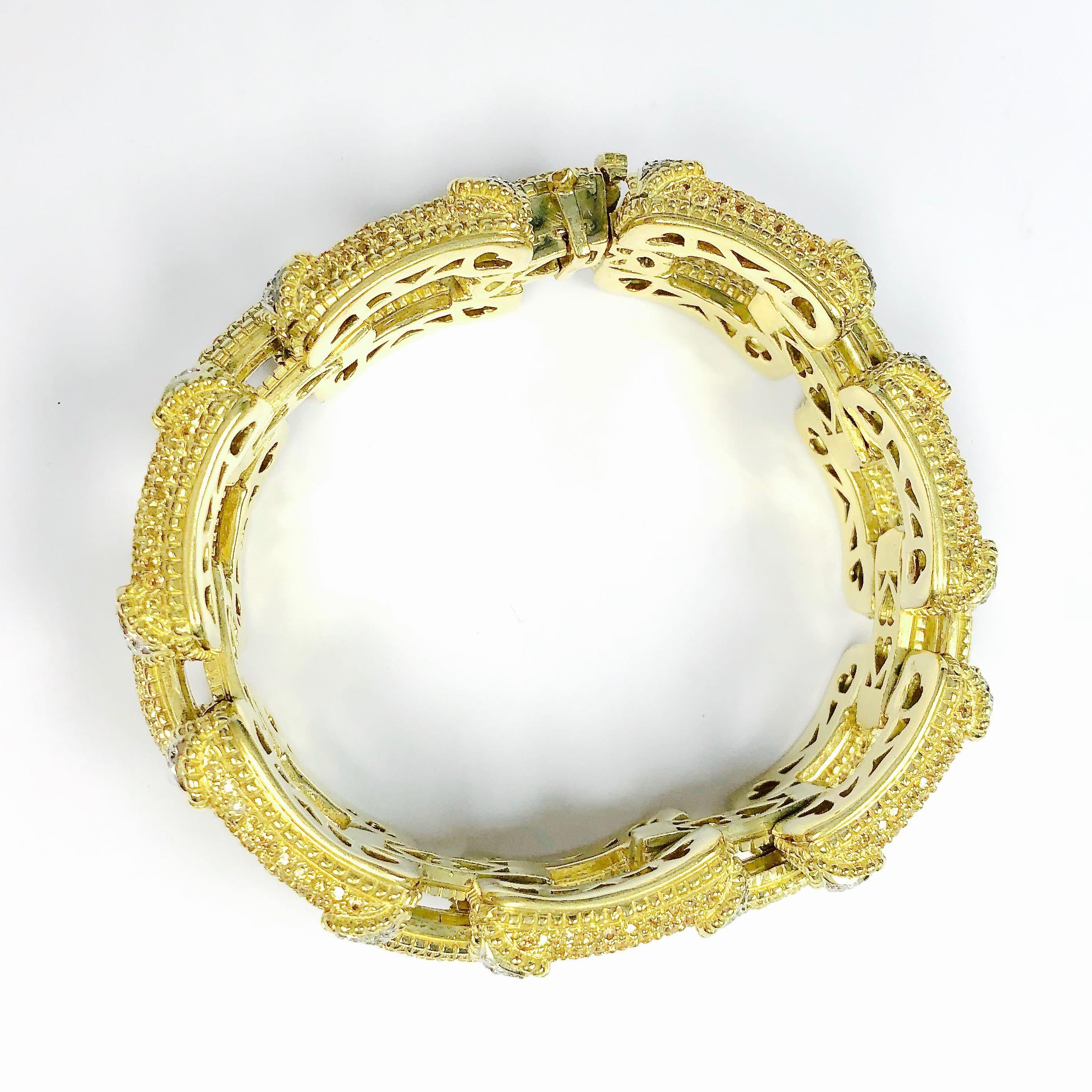 Large Yellow Sapphire and Diamond Gold Link Bracelet In Excellent Condition In Agoura Hills, CA