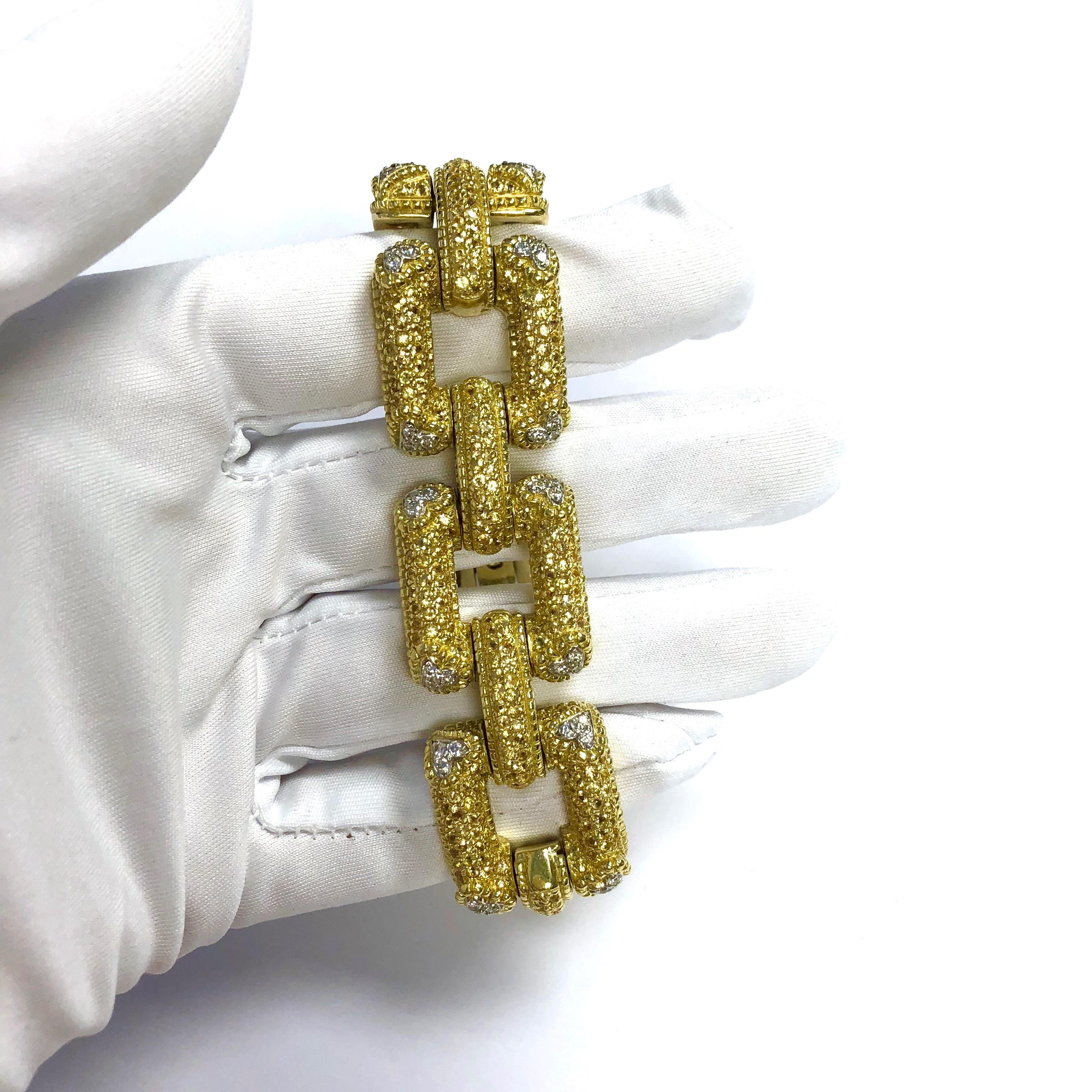 Large Yellow Sapphire and Diamond Gold Link Bracelet 2