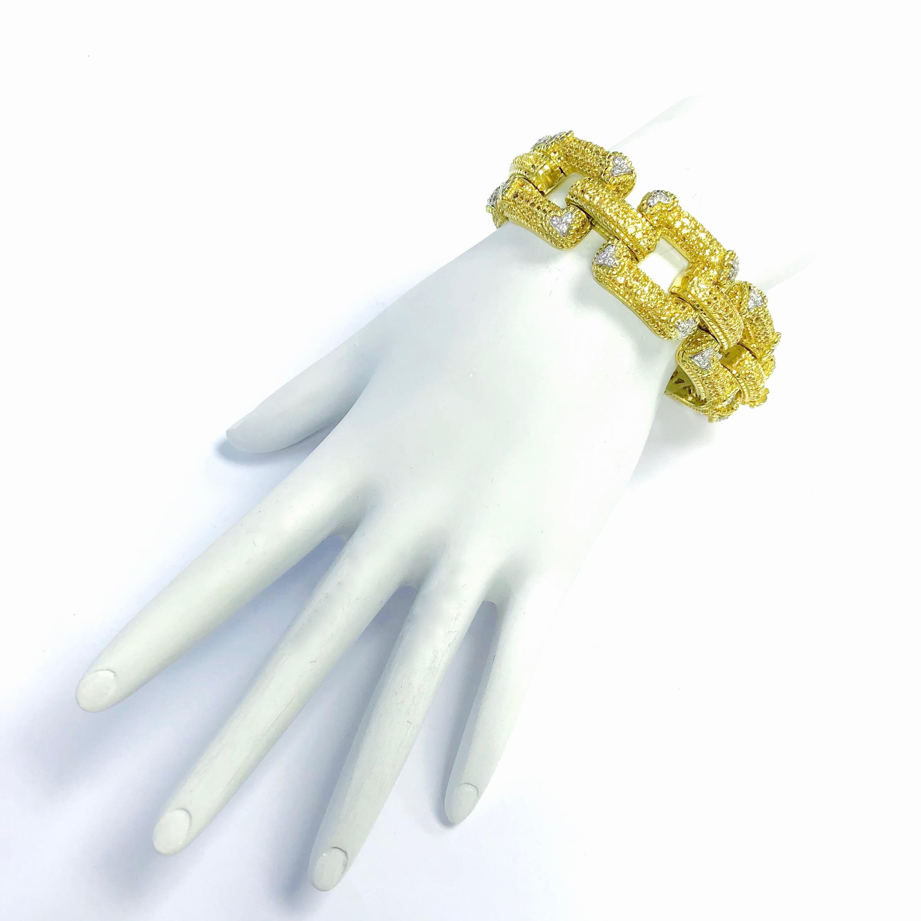 Large Yellow Sapphire and Diamond Gold Link Bracelet 3