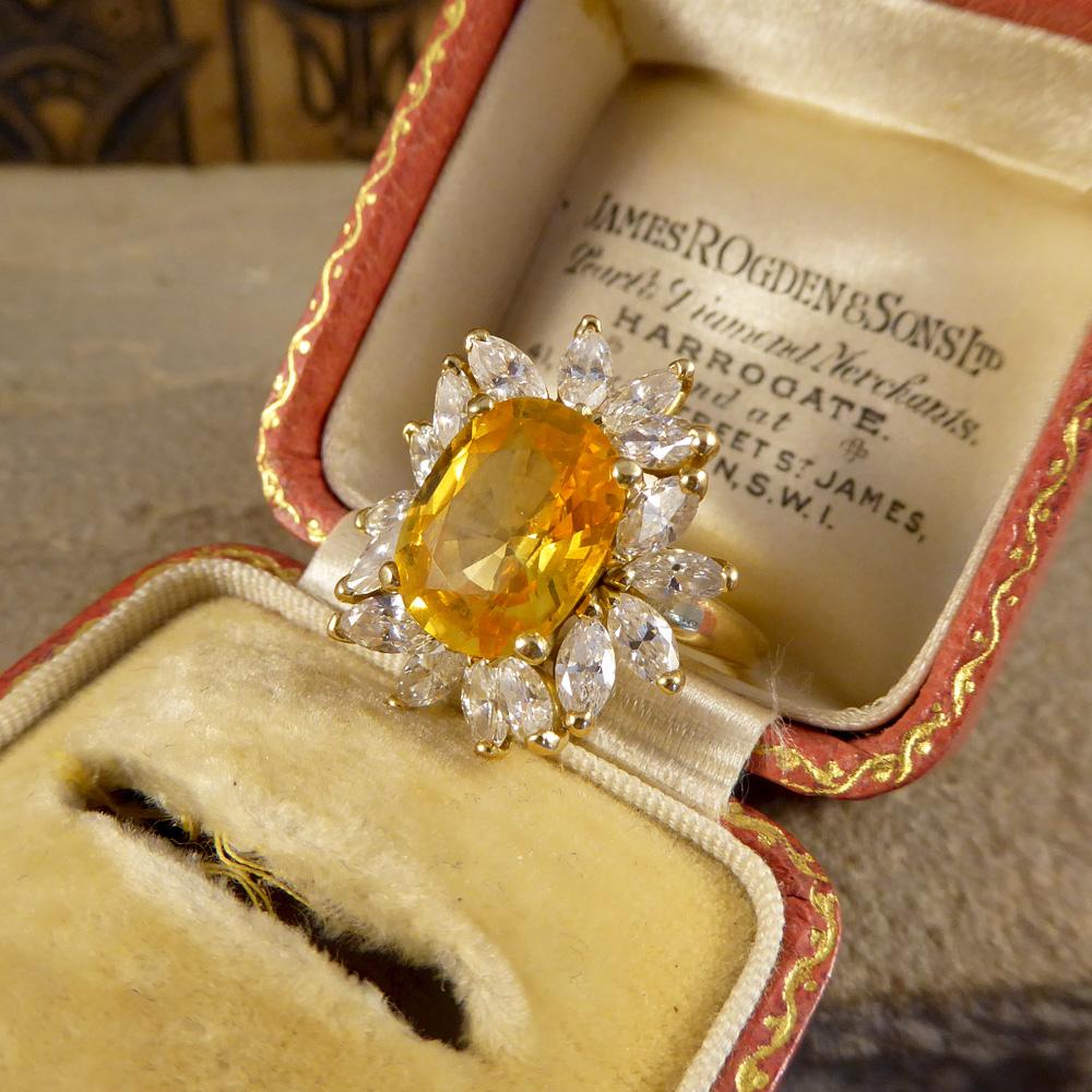 Large Yellow Sapphire and Marquise Diamond 18 Carat Gold Cluster Ring 4