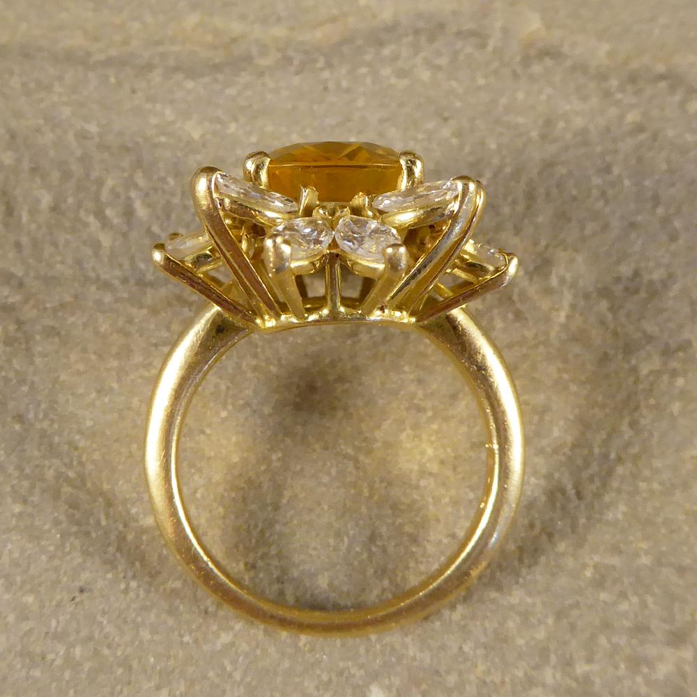 Large Yellow Sapphire and Marquise Diamond 18 Carat Gold Cluster Ring 5