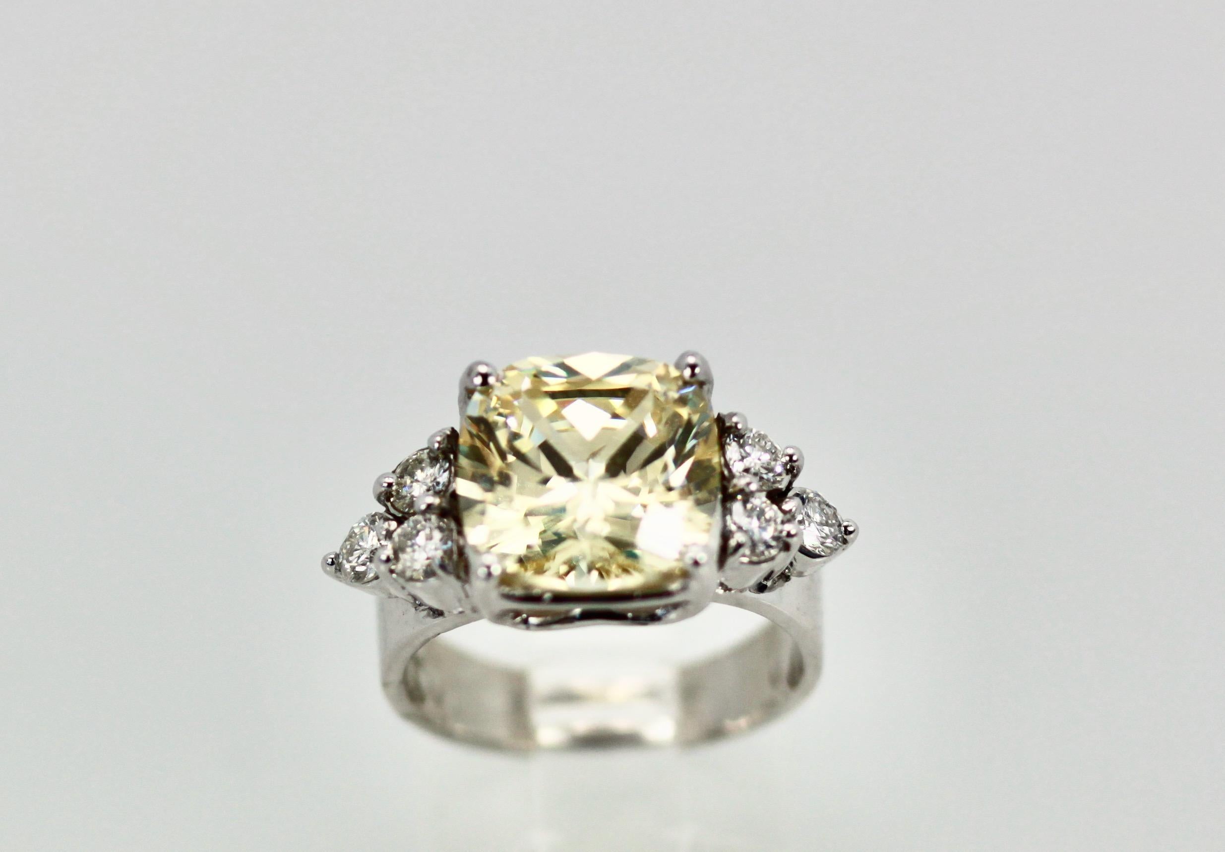 Large Yellow Sapphire Ring with Diamond Side Accents 4