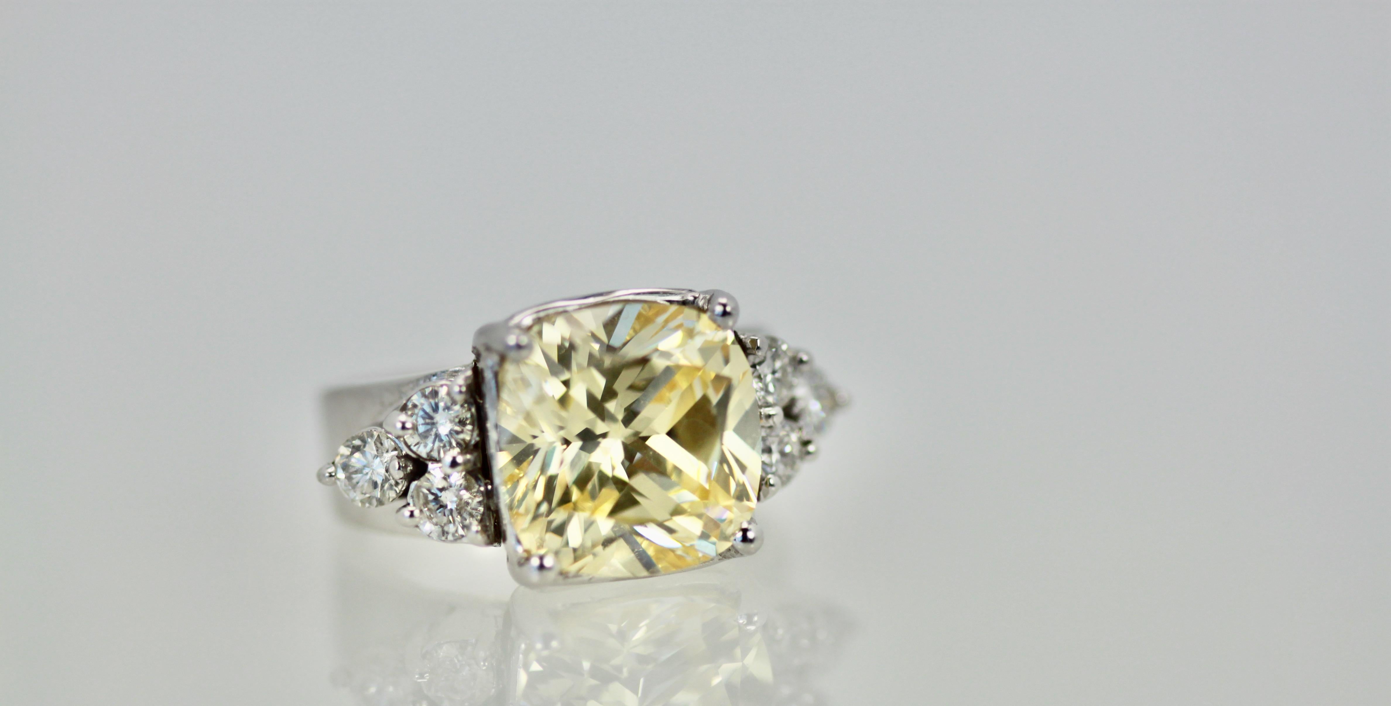 Large Yellow Sapphire Ring with Diamond Side Accents 5