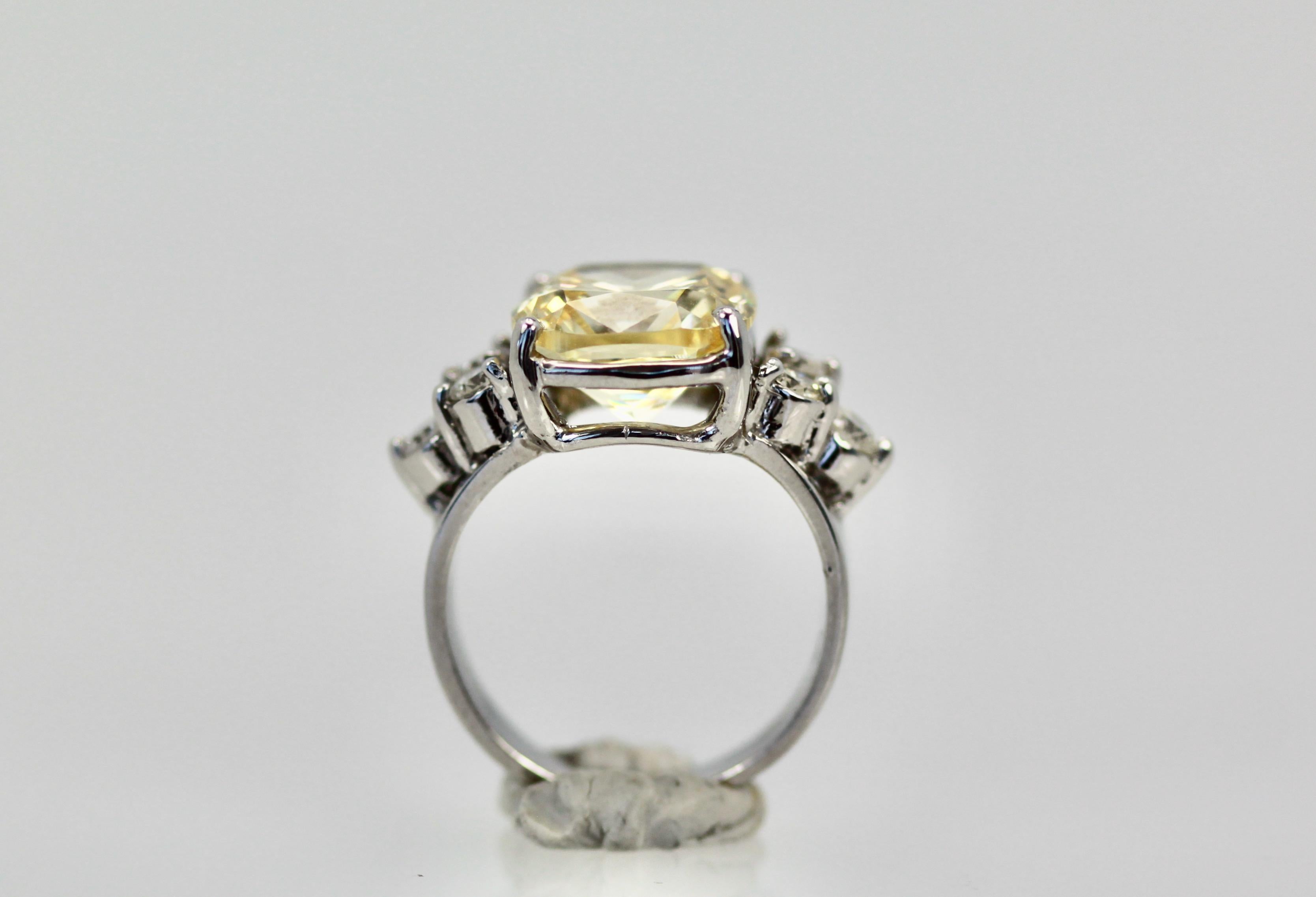 Women's Large Yellow Sapphire Ring with Diamond Side Accents