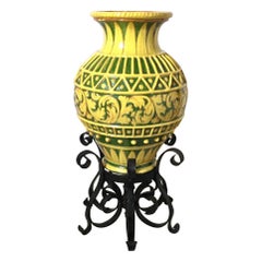 Large Yellow Tin Glazed Earthen Ware Pot on Stand