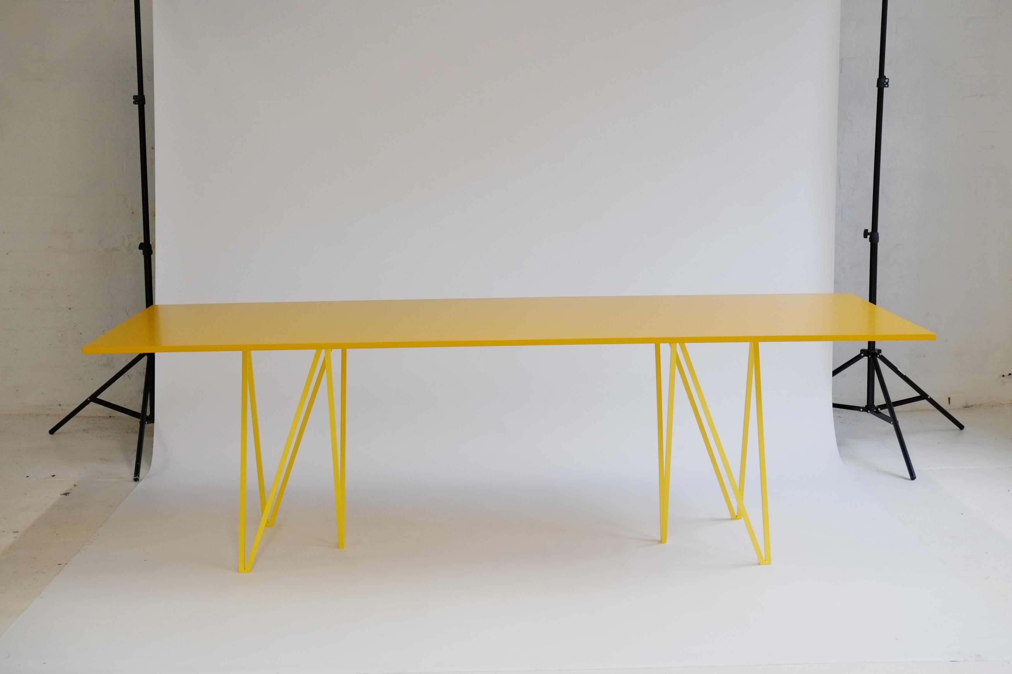 Powder-Coated Large Architectural Yellow ZigZag Dining Table, Customisable For Sale