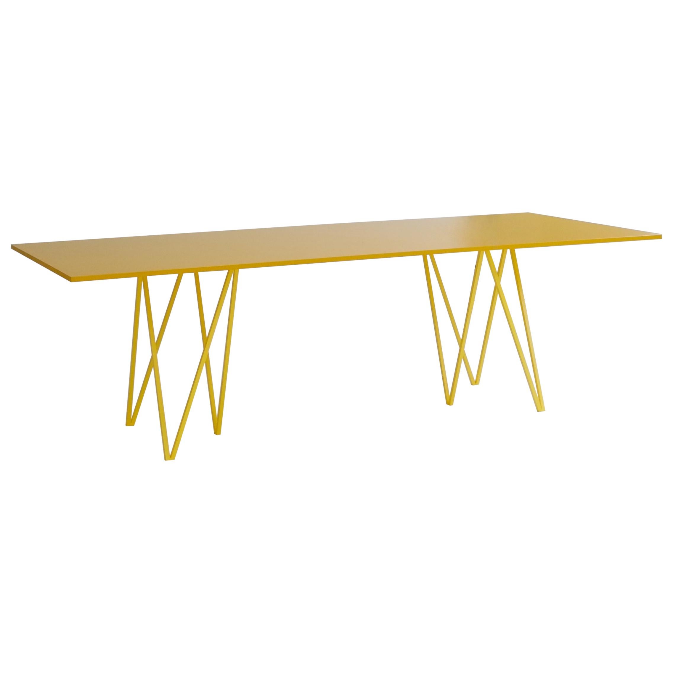 Grande table à manger architecturale jaune ZigZag, personnalisable