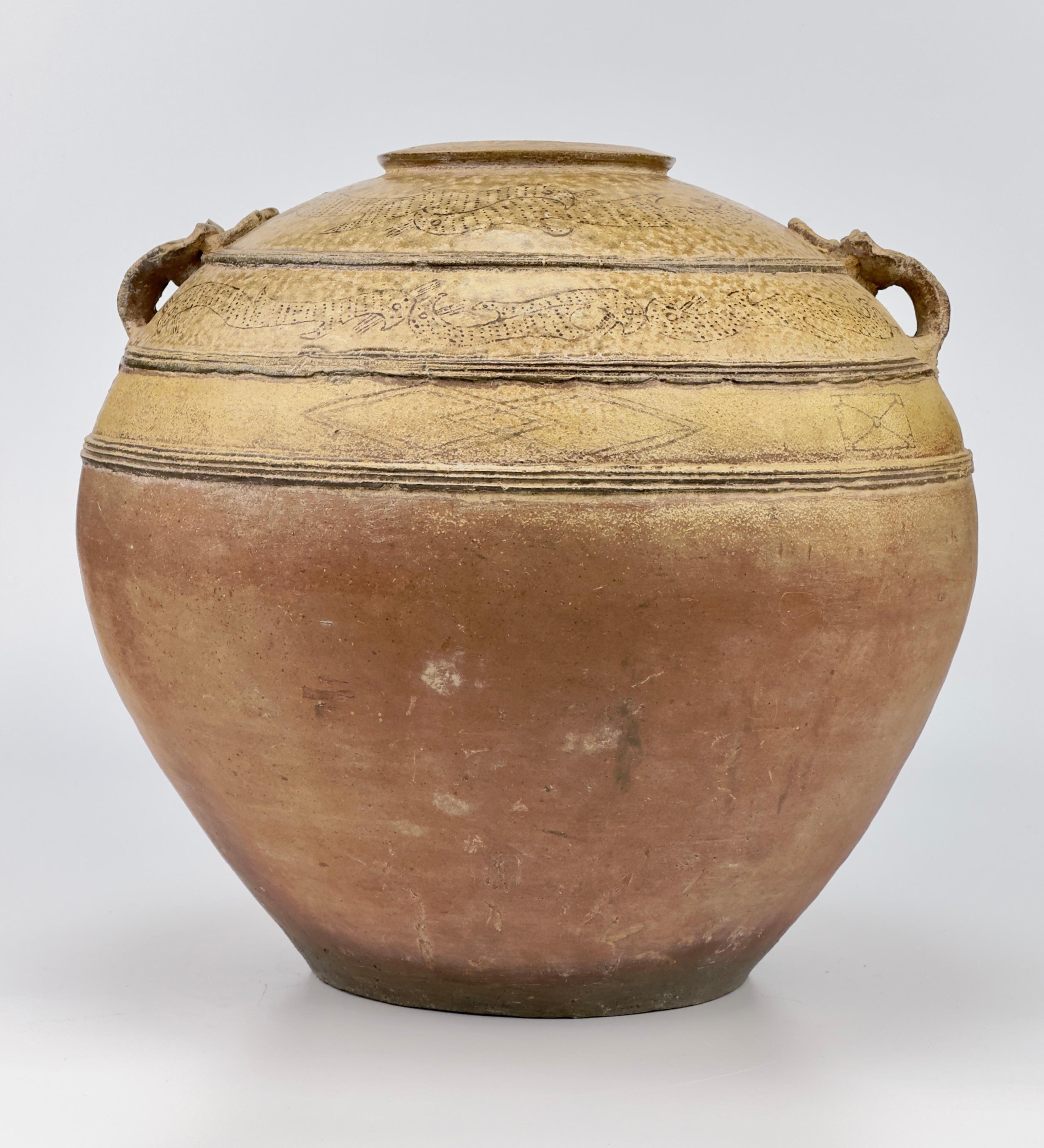 Large Yue Globular Stoneware Jar, Han Dynasty-Three Kingdoms For Sale 11