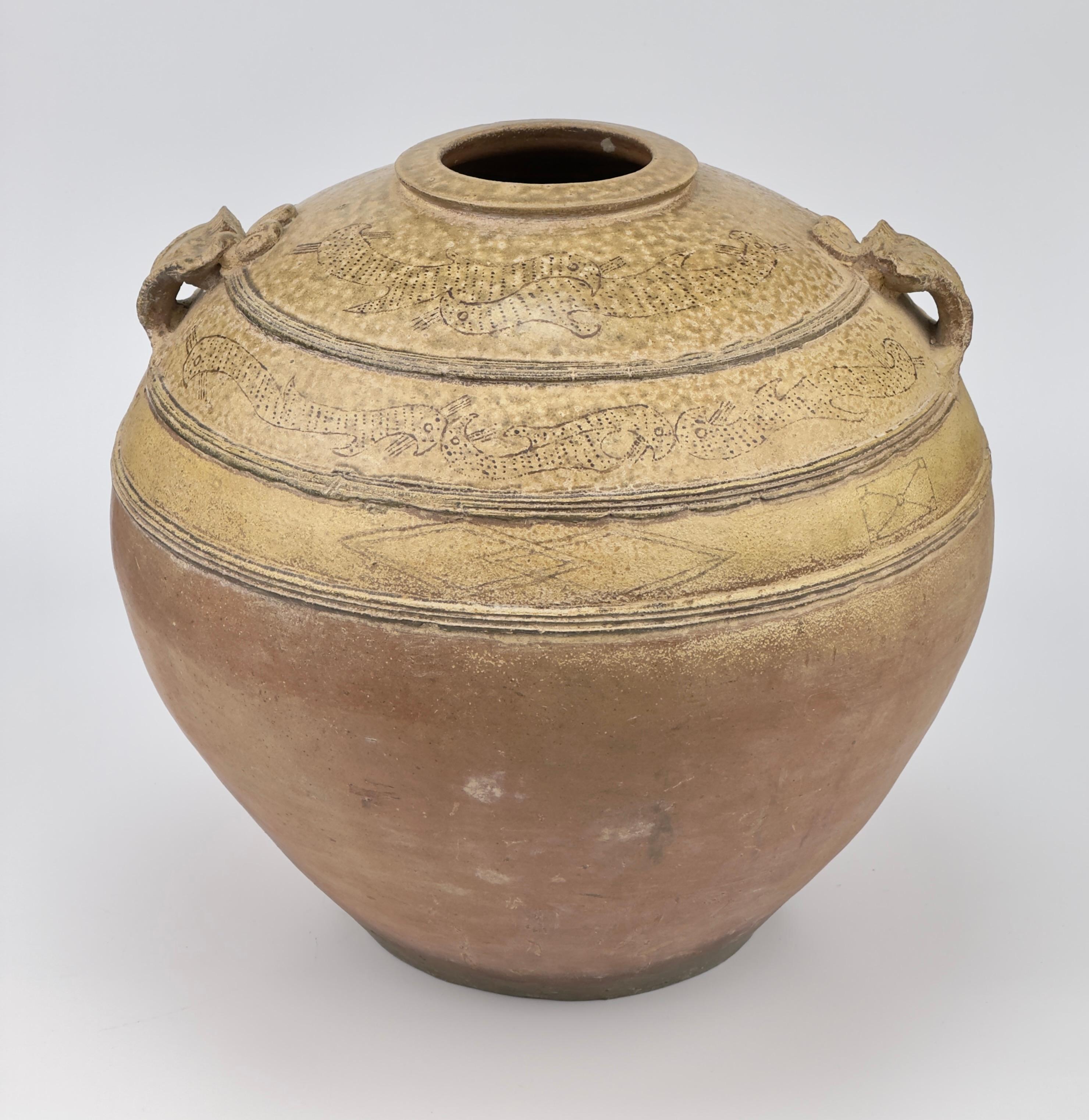 18th Century and Earlier Large Yue Globular Stoneware Jar, Han Dynasty-Three Kingdoms For Sale