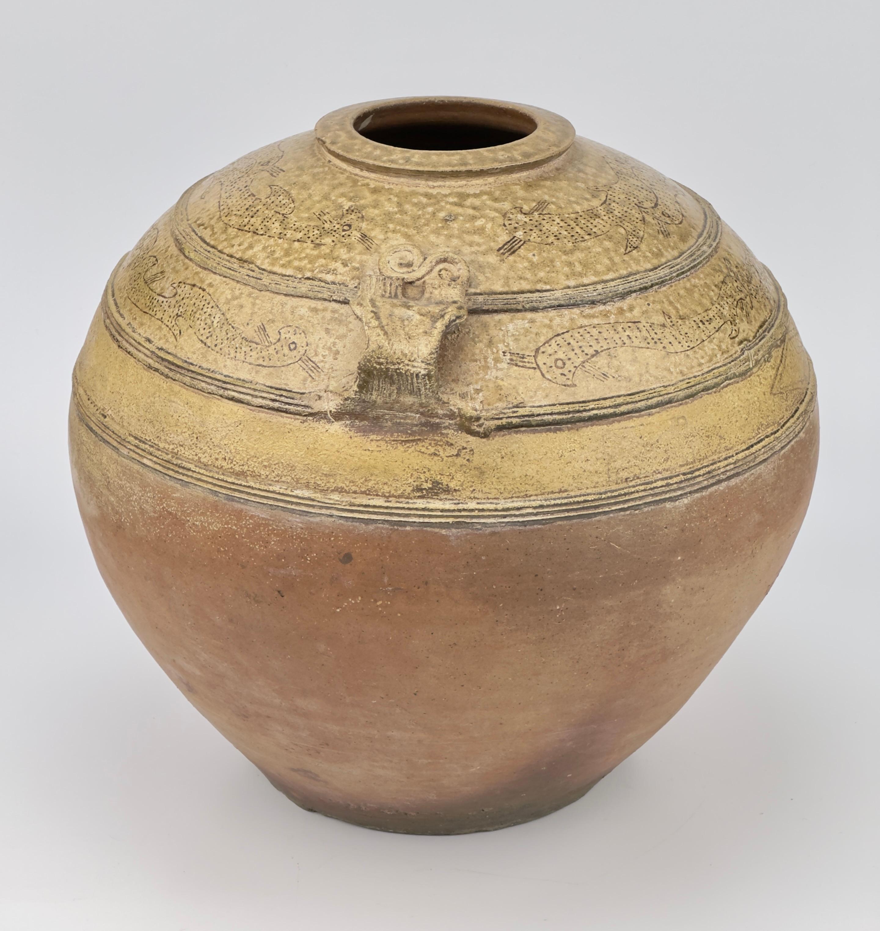 Large Yue Globular Stoneware Jar, Han Dynasty-Three Kingdoms For Sale 3