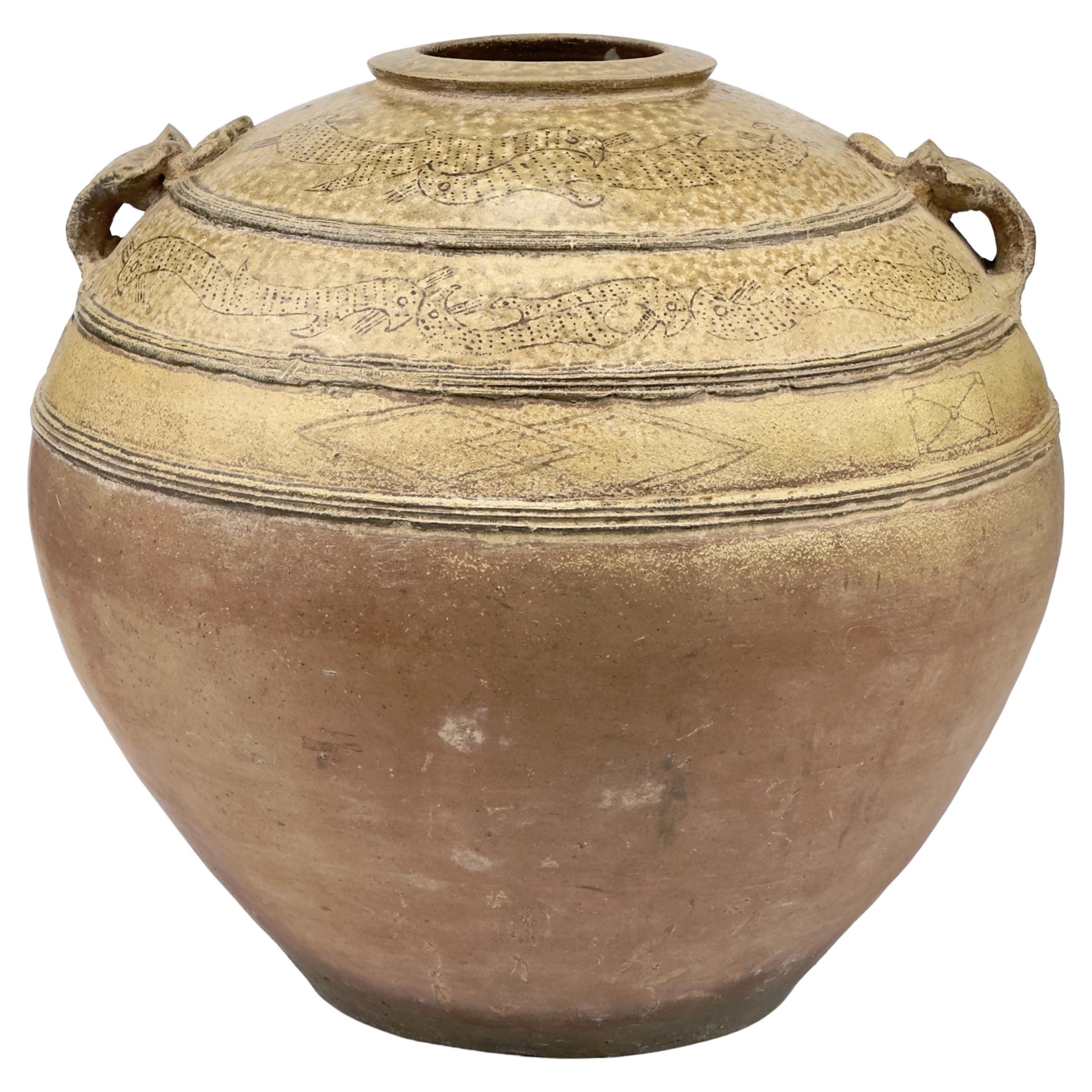 Großes kugelförmiges JAR aus Steinzeug, Han Dynasty-Drei Reiche, Yue