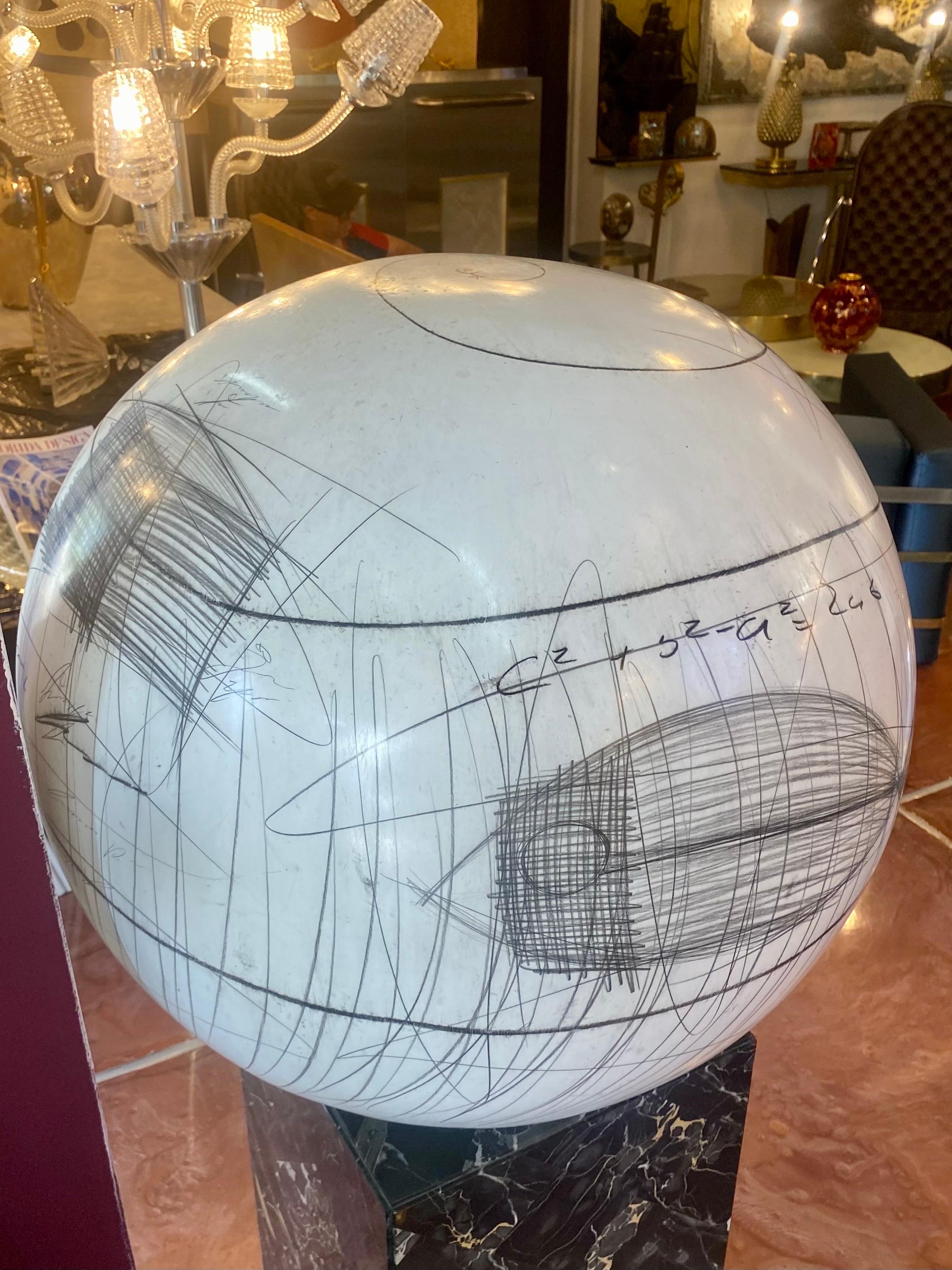 Large Yuri Zatarain Contemporary Ceramic Globe with Charcoal Equations 6