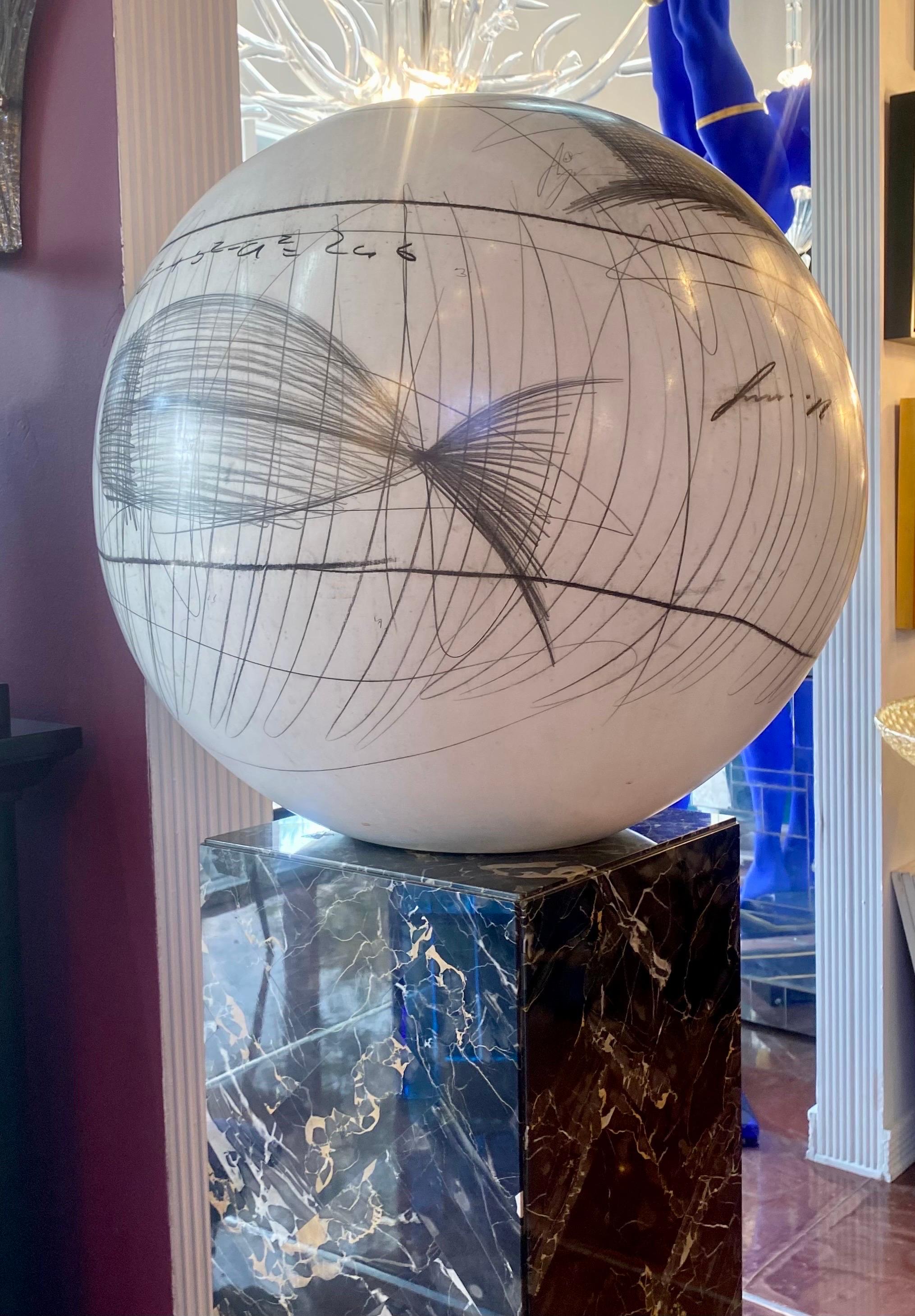 Large Yuri Zatarain Contemporary Ceramic Globe with Charcoal Equations 8