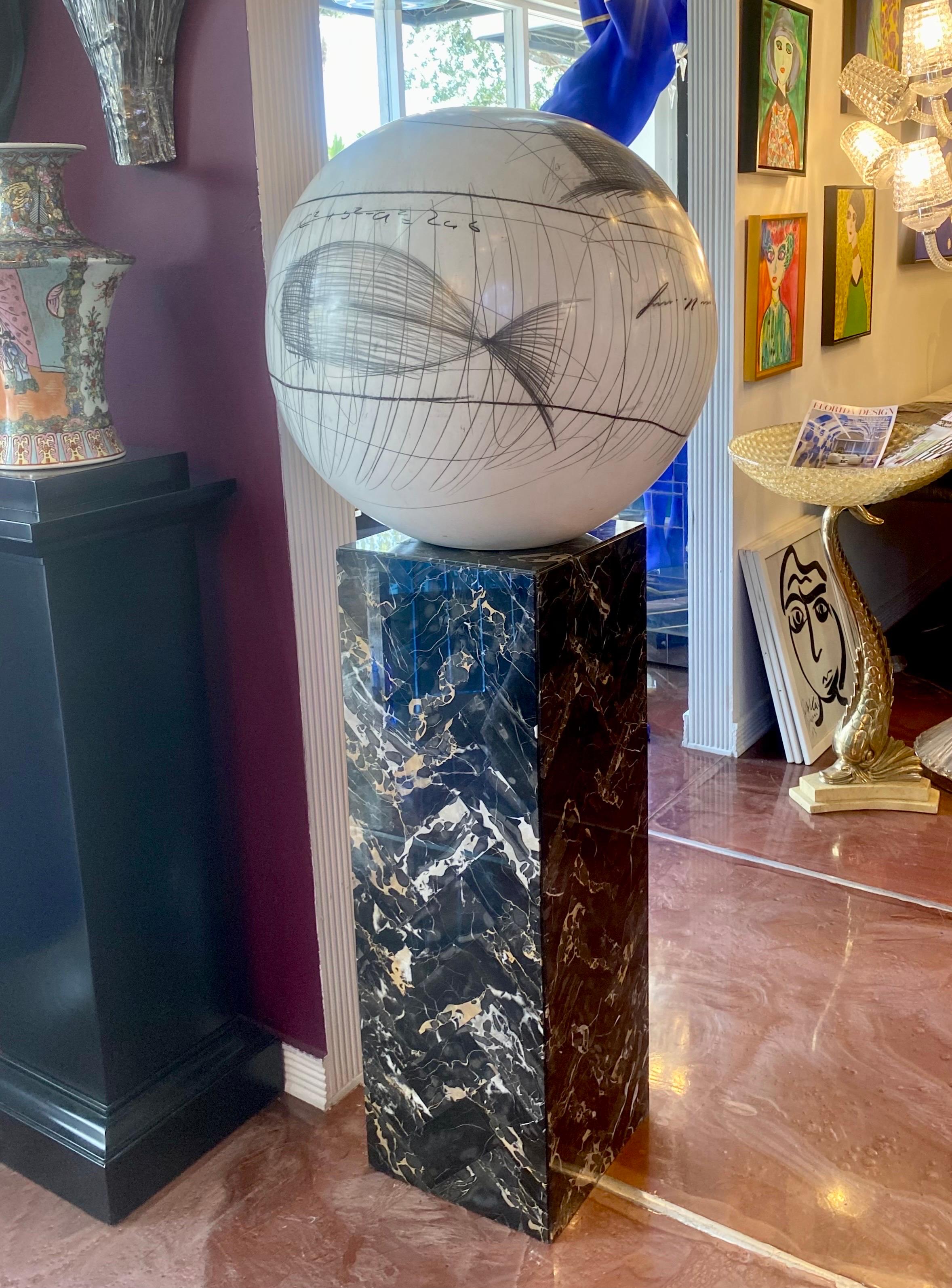 Large Yuri Zatarain Contemporary Ceramic Globe with Charcoal Equations 9