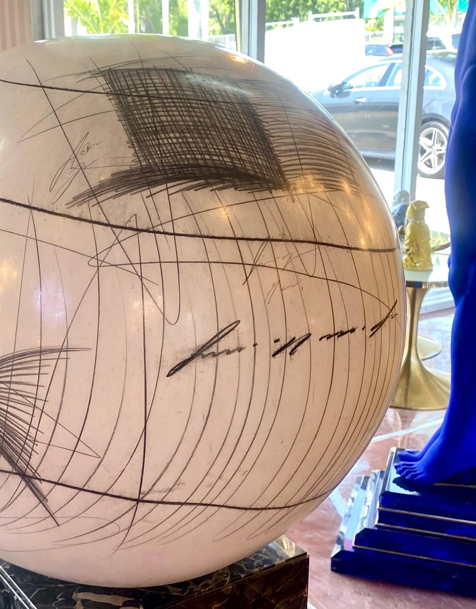 Large Yuri Zatarain Contemporary Ceramic Globe with Charcoal Equations 2