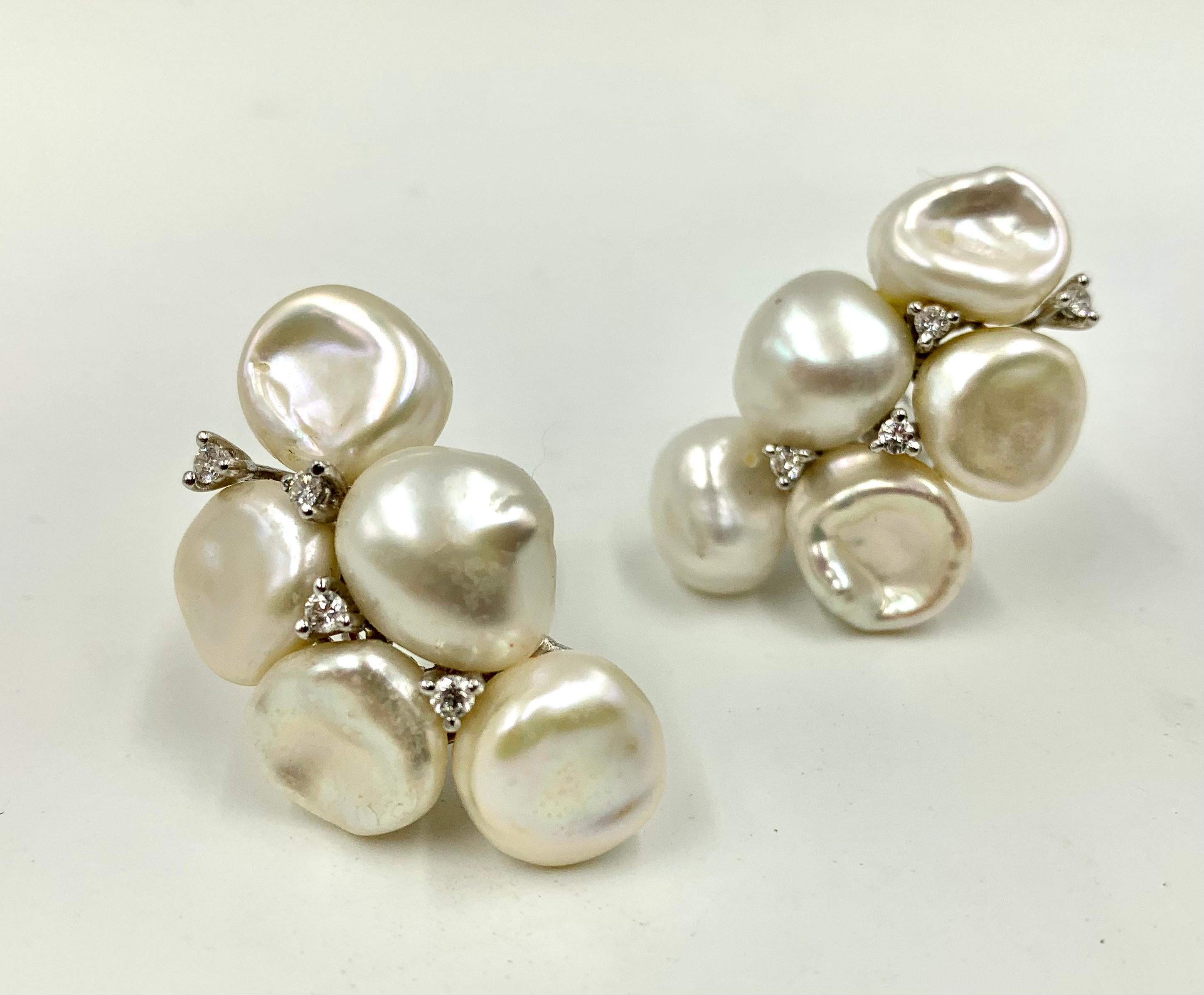 Large Yvel 18k White Gold Keshi Pearl Diamond Earrings For Sale 1
