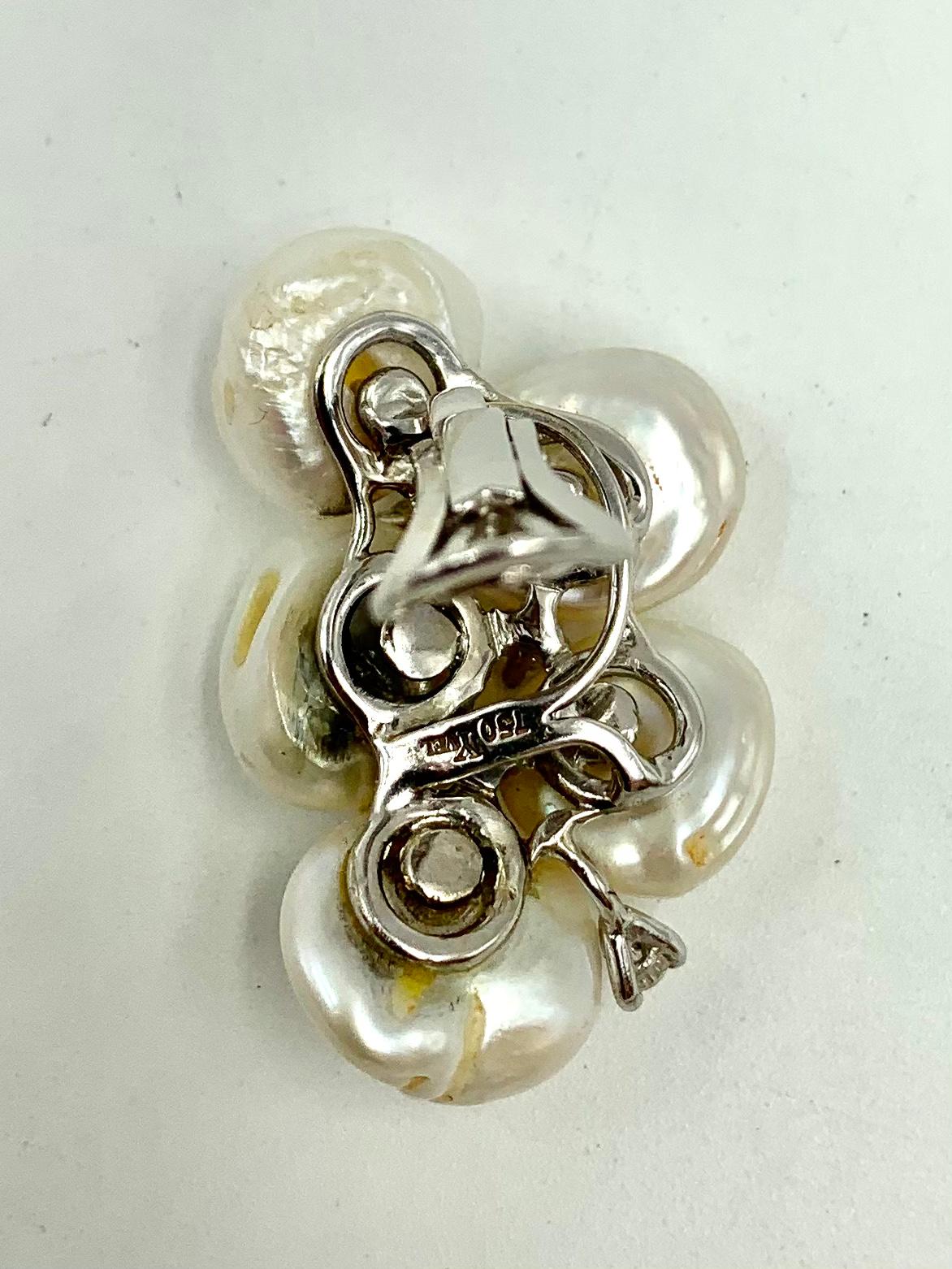 Modernist Large Yvel 18k White Gold Keshi Pearl Diamond Earrings For Sale