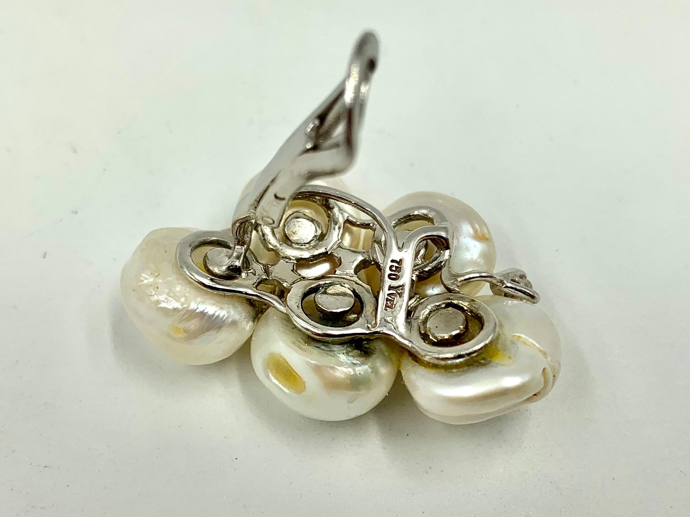 Round Cut Large Yvel 18k White Gold Keshi Pearl Diamond Earrings For Sale