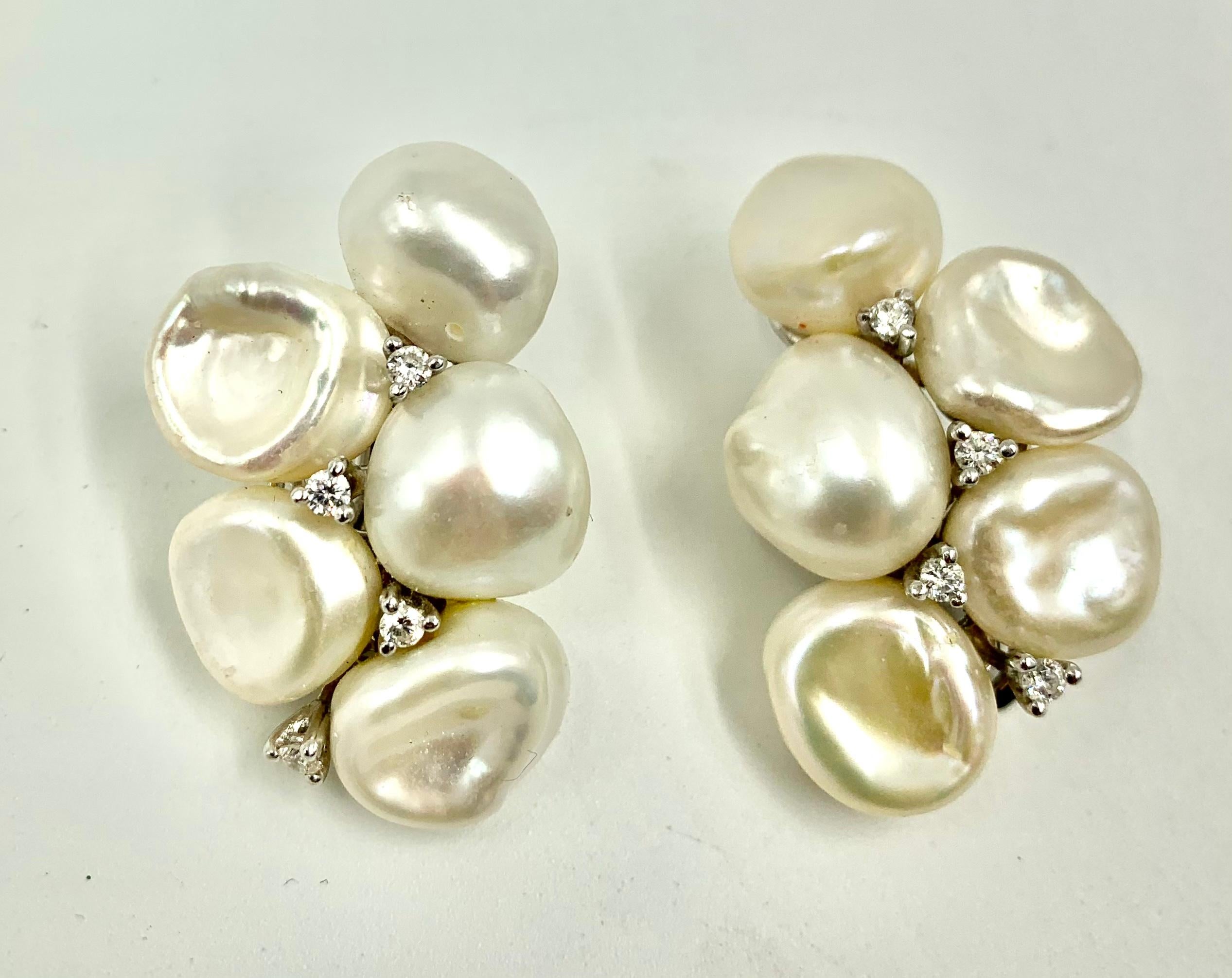 Women's or Men's Large Yvel 18k White Gold Keshi Pearl Diamond Earrings For Sale