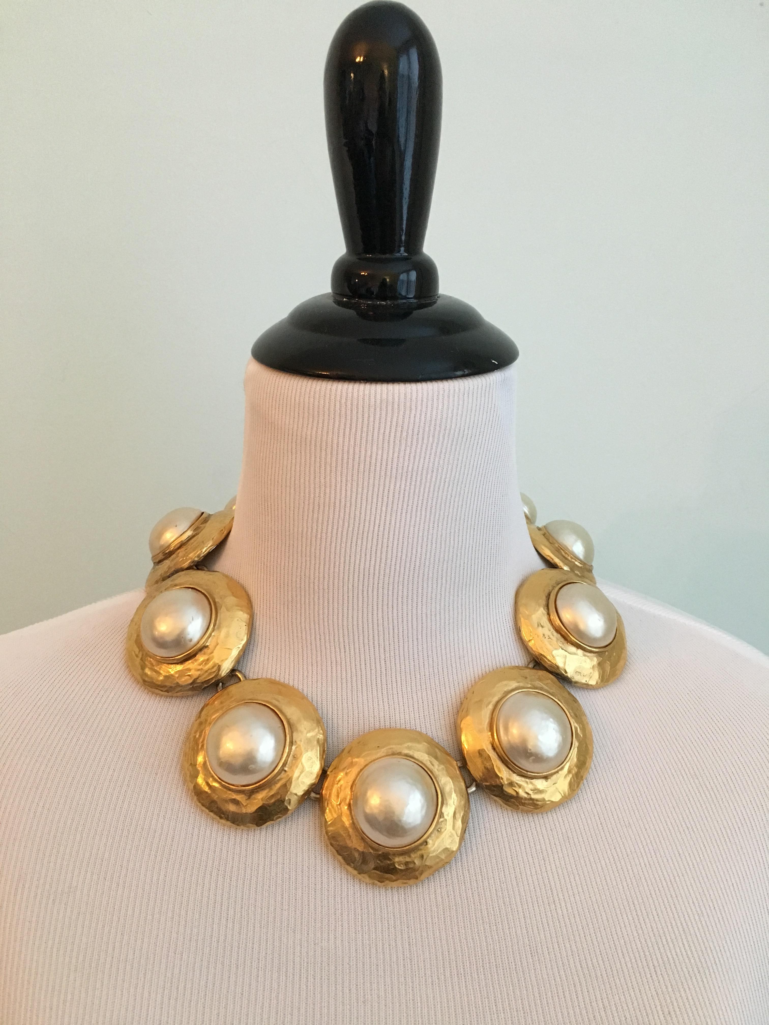 Huge 1980s Yves Saint Laurent Pearl and Gold Necklace In Good Condition For Sale In Chicago, IL