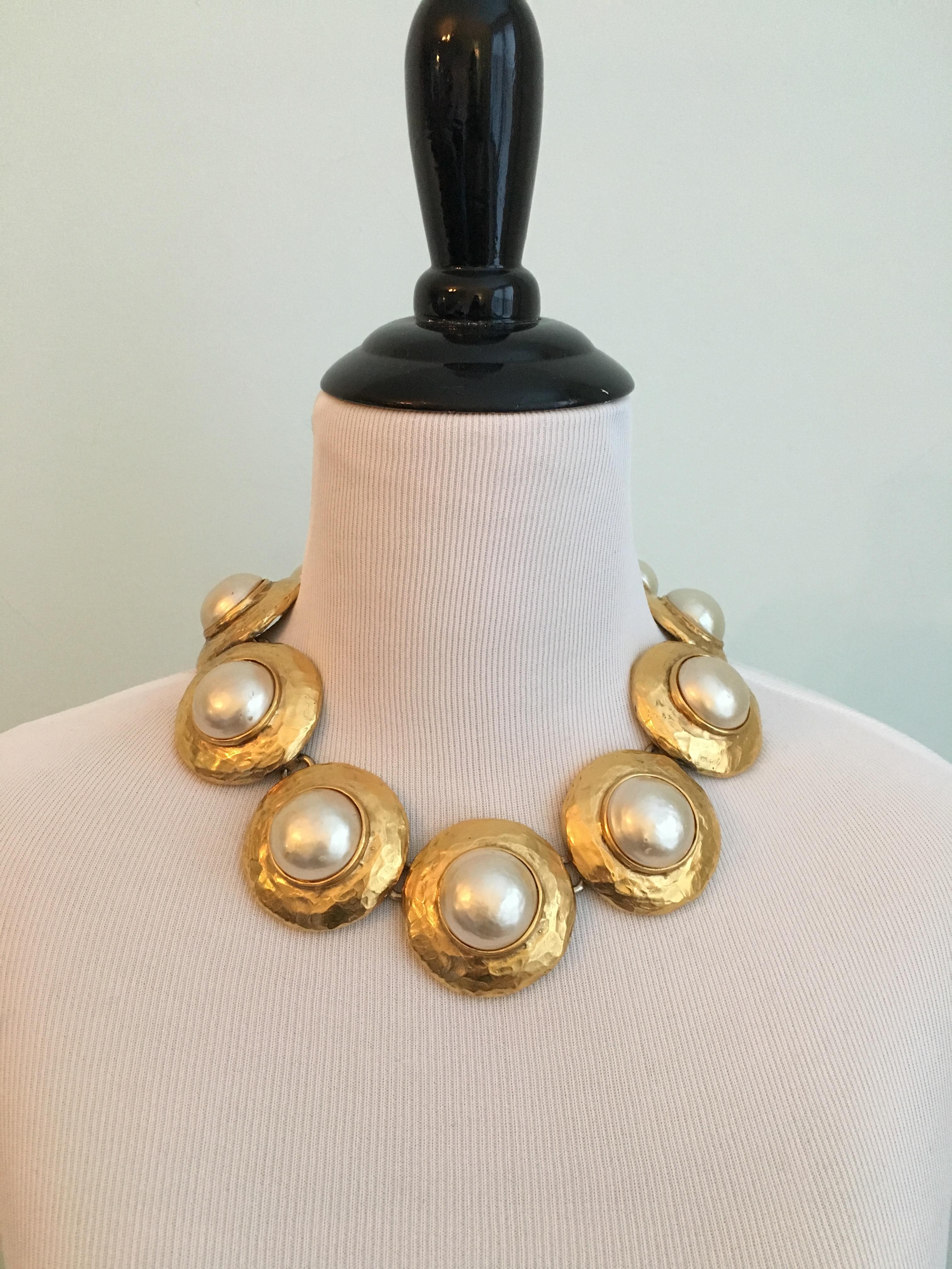 Women's Huge 1980s Yves Saint Laurent Pearl and Gold Necklace For Sale