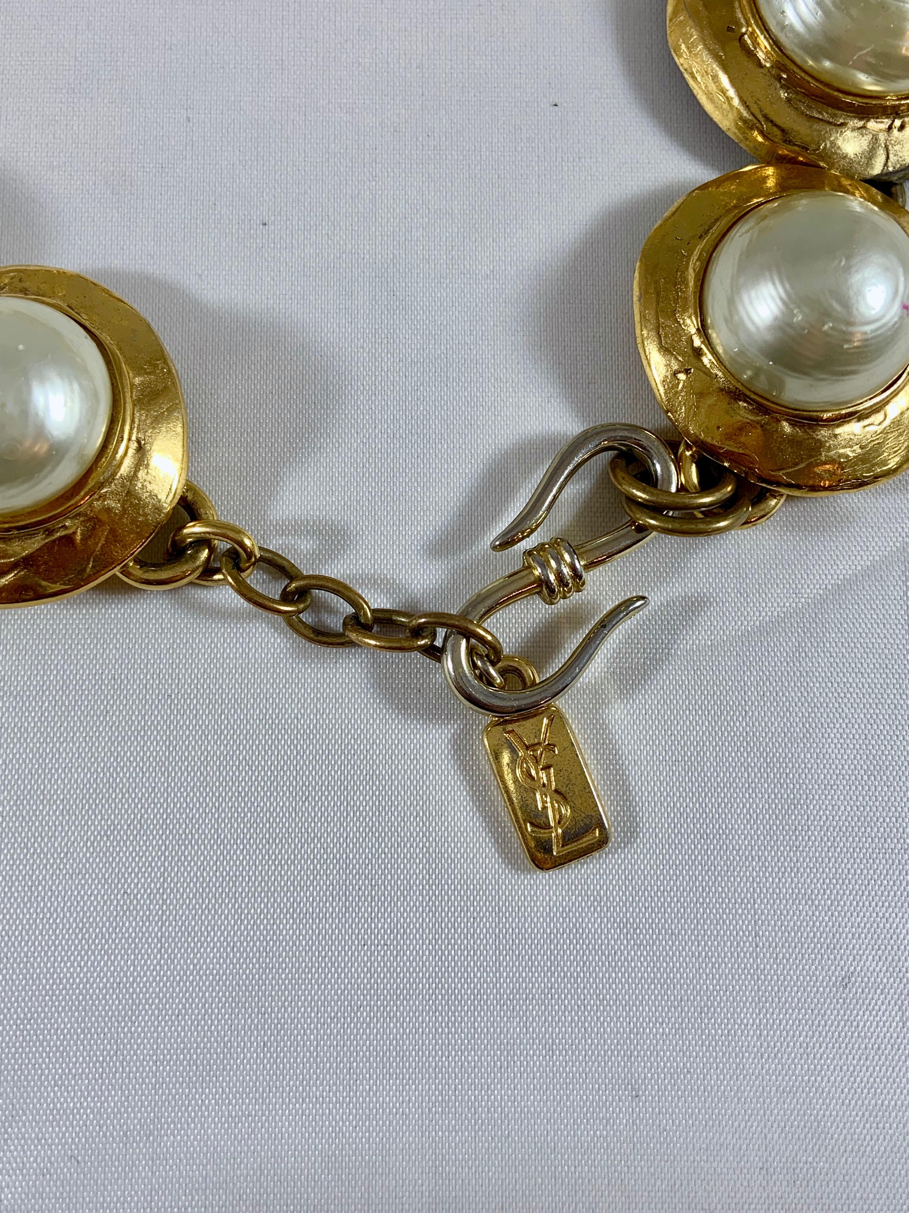 Huge 1980s Yves Saint Laurent Pearl and Gold Necklace For Sale 2
