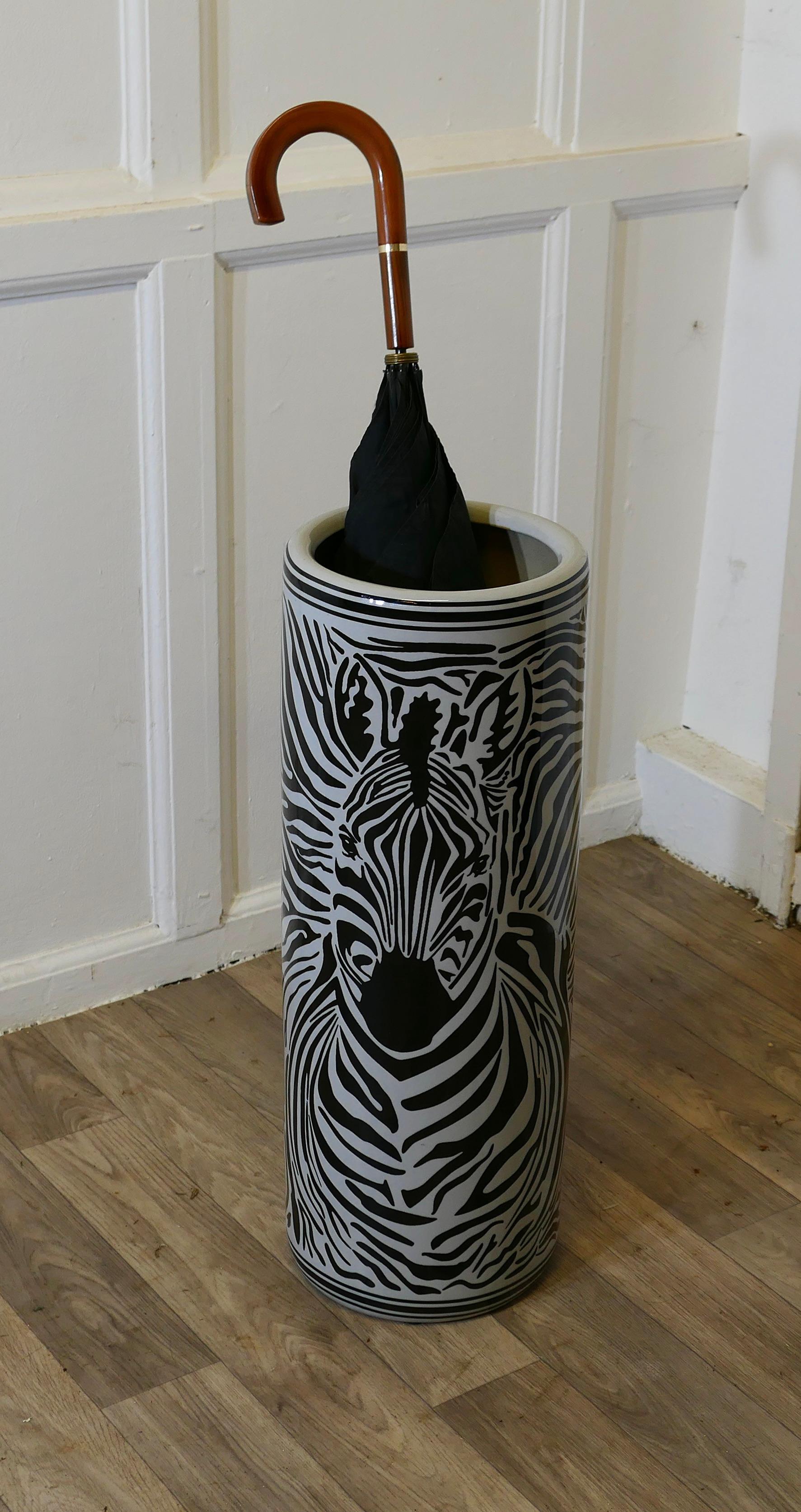Late 20th Century Large Zebra Design Floor Vase, Umbrella Stand For Sale