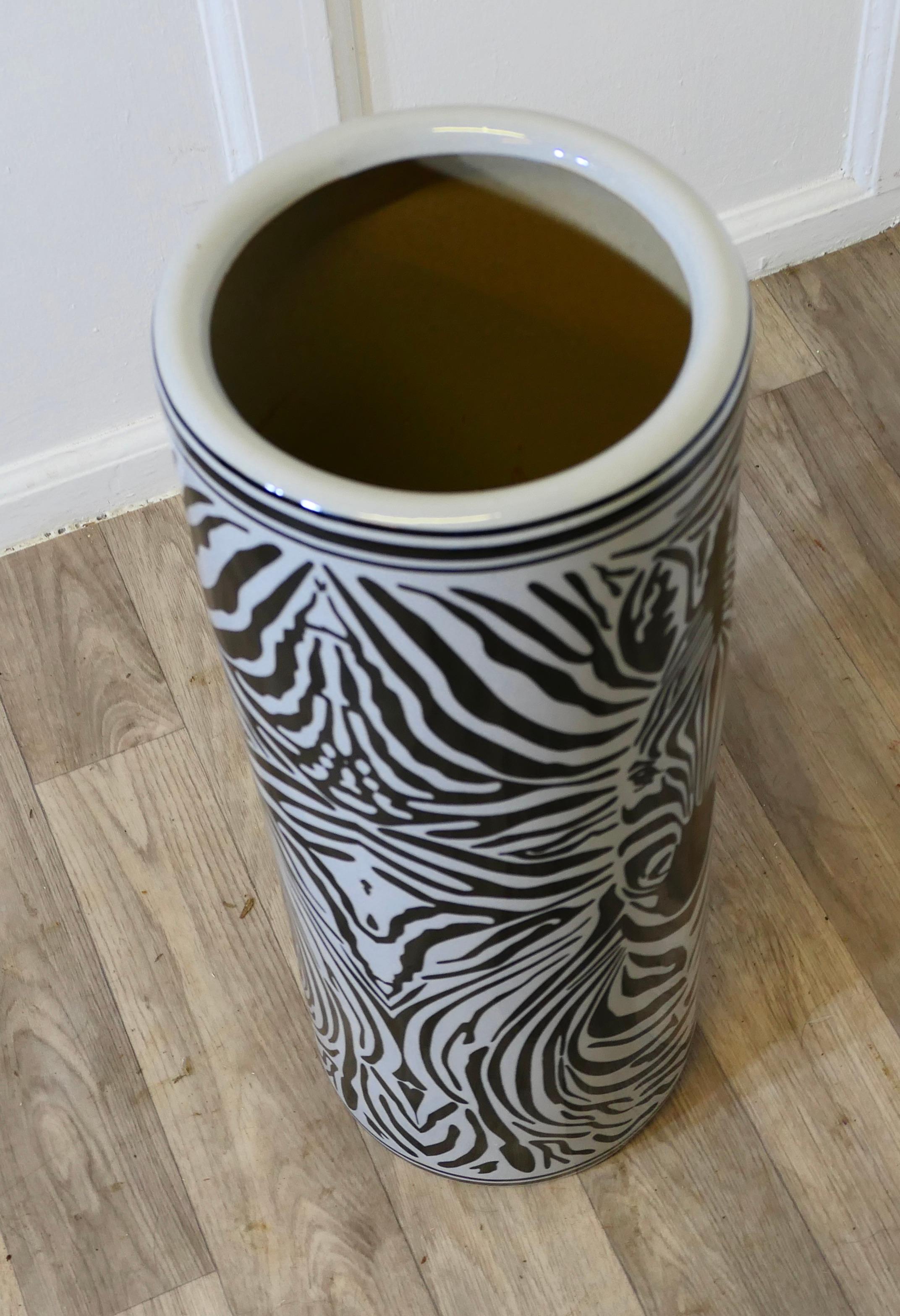 Large Zebra Design Floor Vase, Umbrella Stand For Sale 1