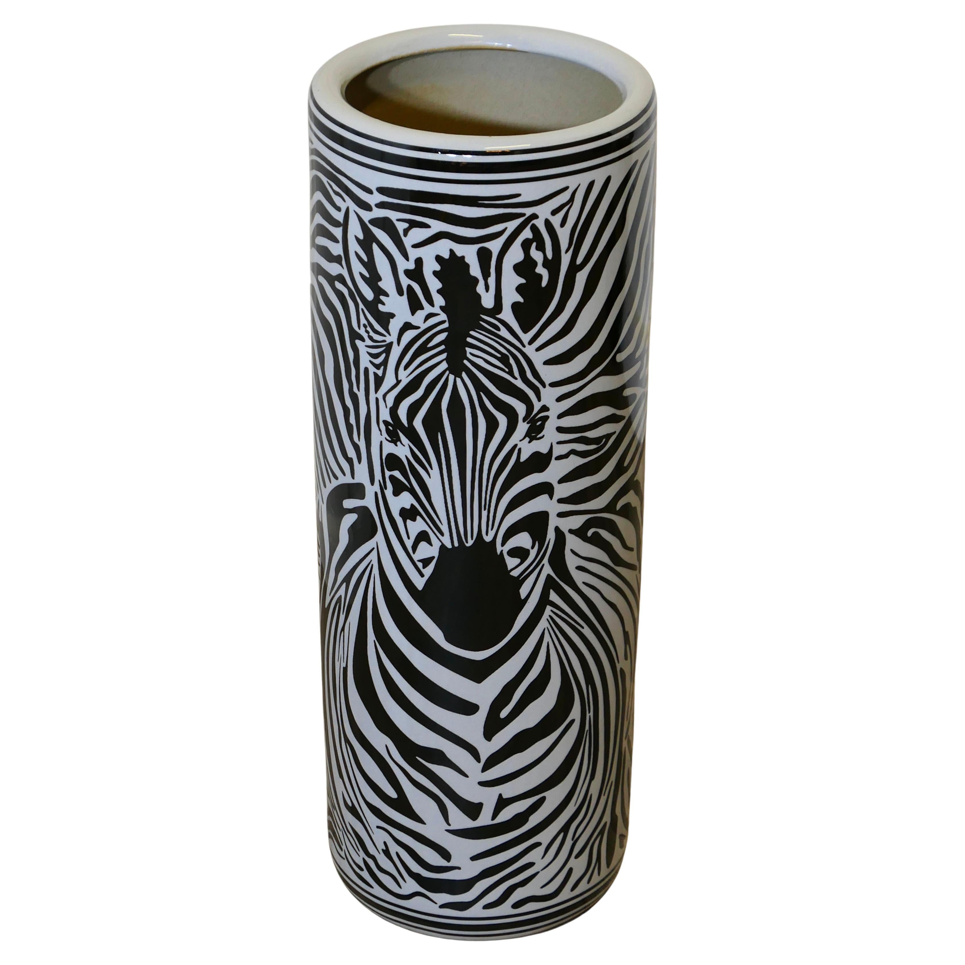Large Zebra Design Floor Vase, Umbrella Stand For Sale