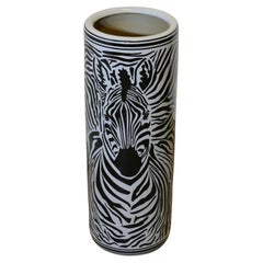 Vintage Large Zebra Design Floor Vase, Umbrella Stand