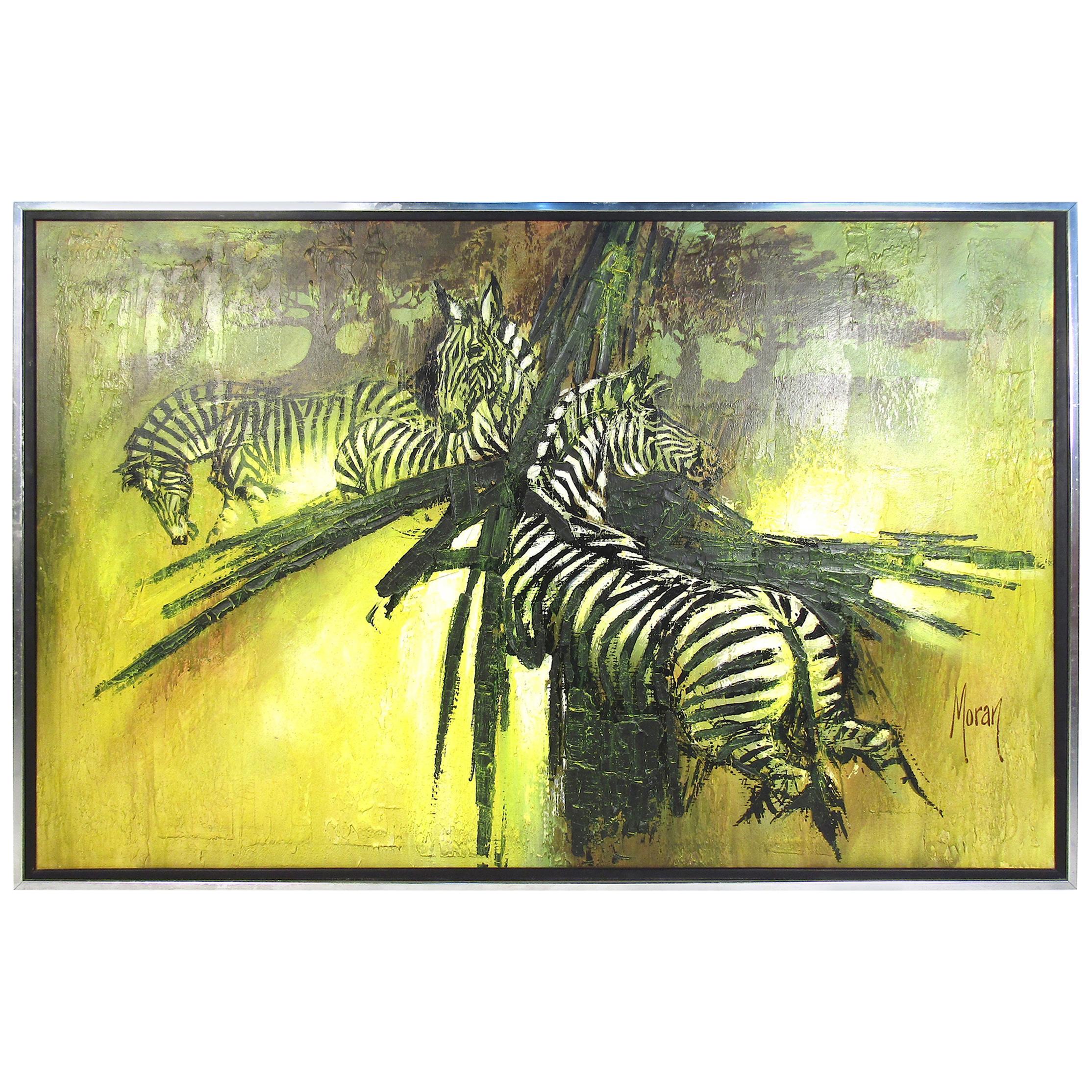 Grande peinture à l'huile sur toile « Zebra » en vente