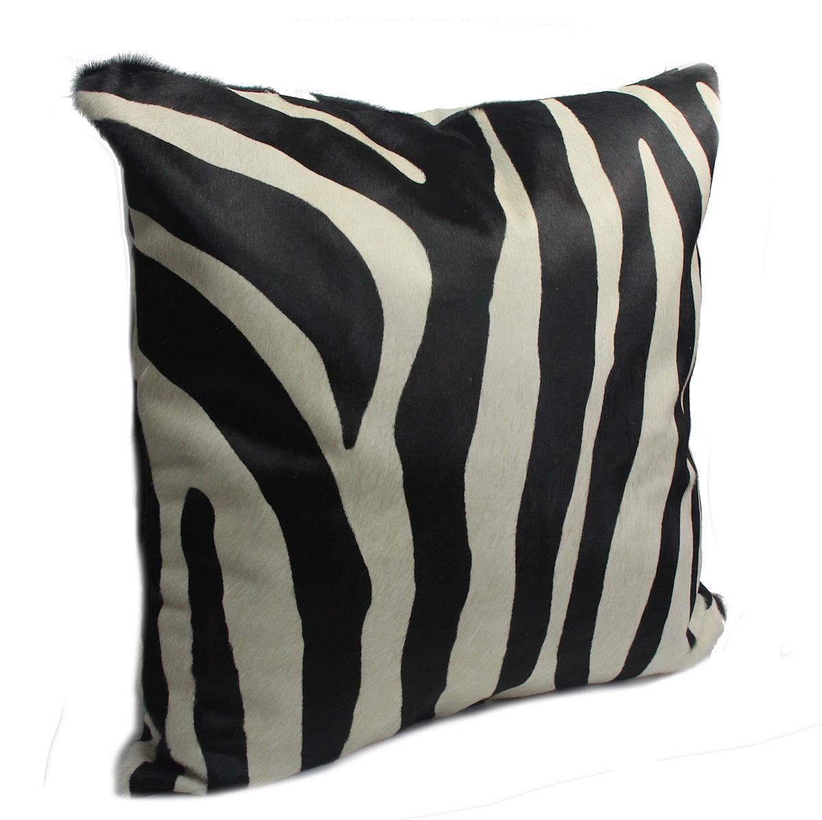 Add touches of exotic flare to your interiors with this large zebra print pillow cover. Australian Designer and Artisan, Emily Barbara personally pre-selects and pre-patterns her zebra print cowhide skins so that she may capture the striking pattern