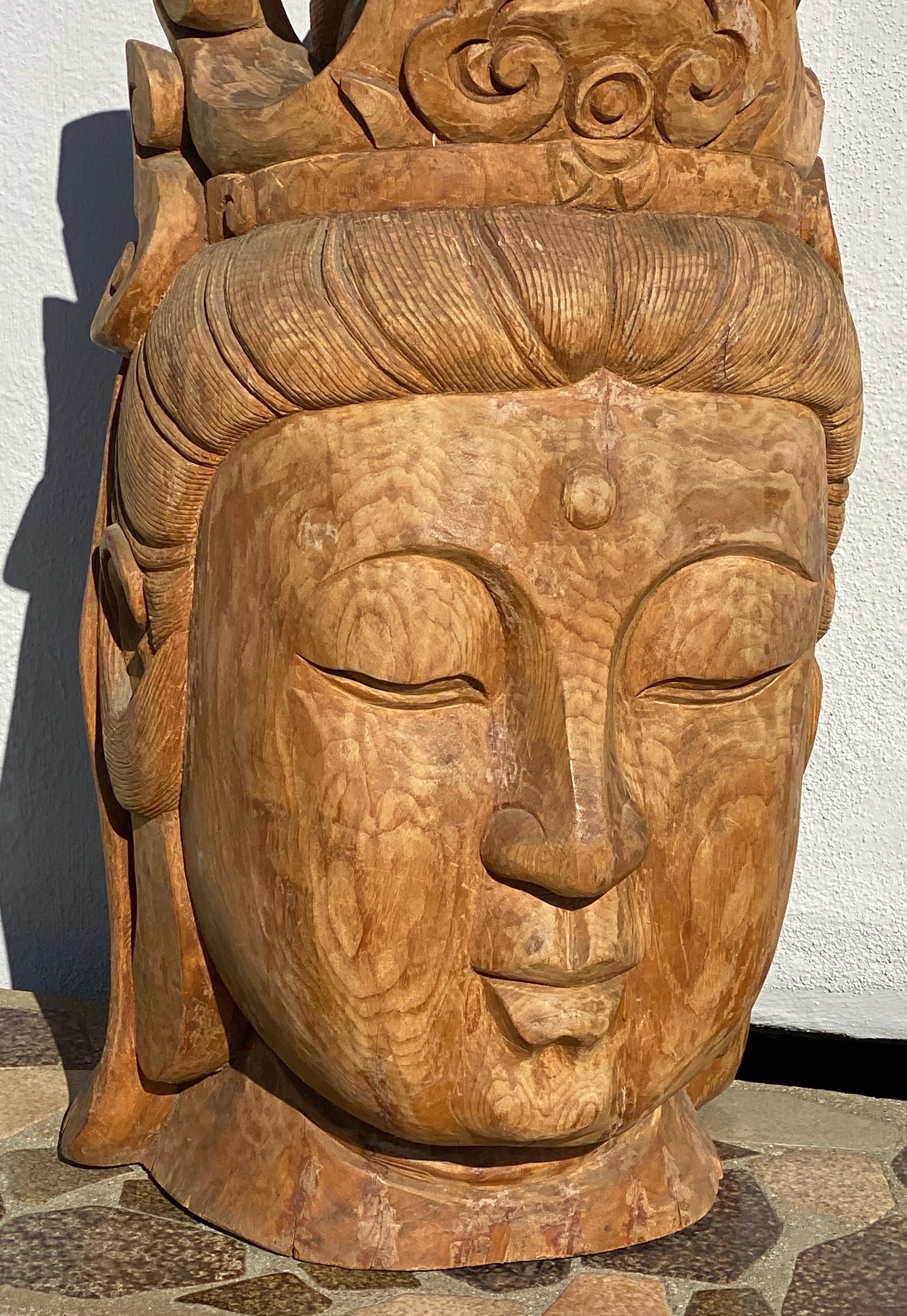 Qing Large Zen Garden Shrine Head of Guanyin Buddha Statue For Sale