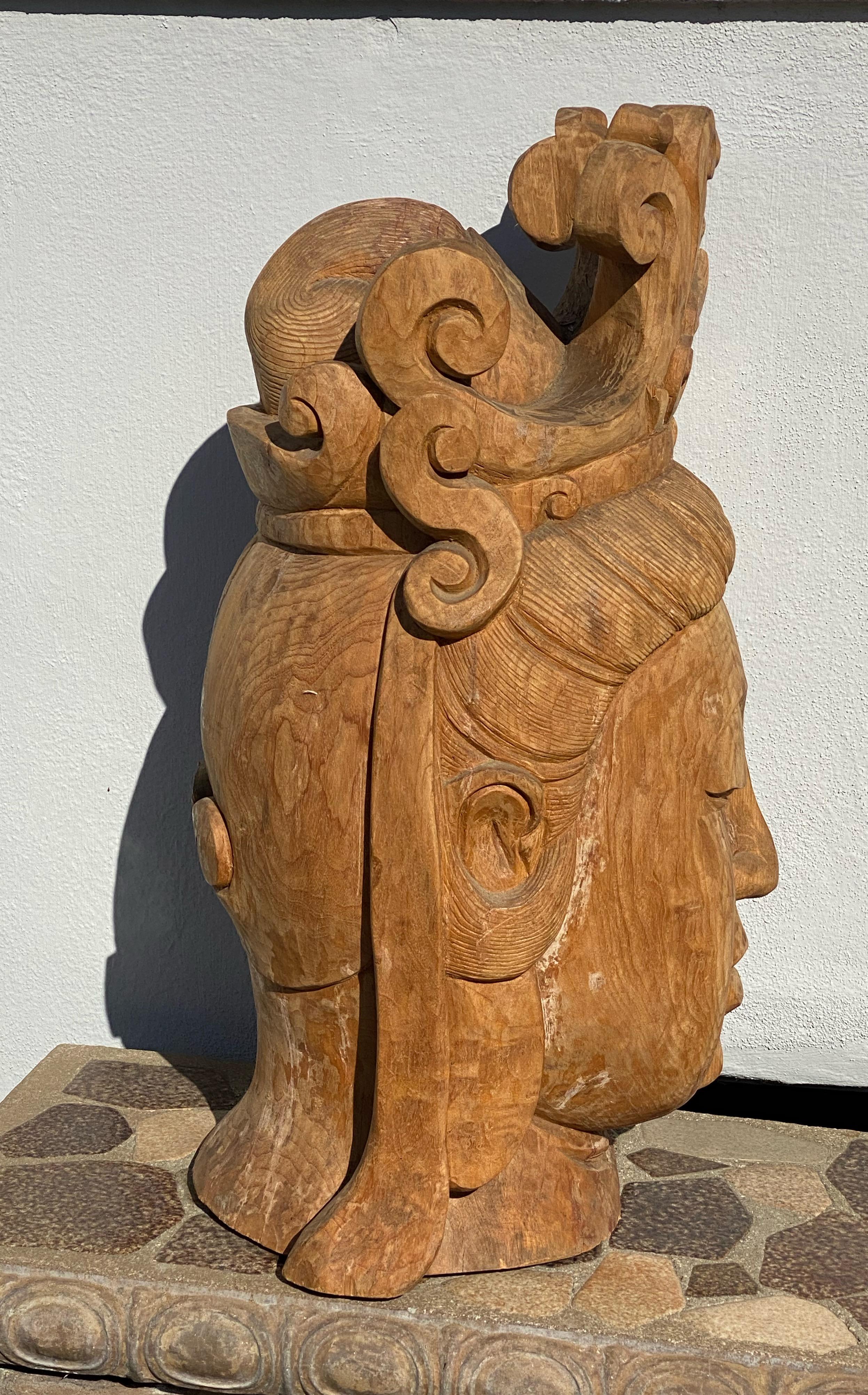 Chinese Large Zen Garden Shrine Head of Guanyin Buddha Statue For Sale