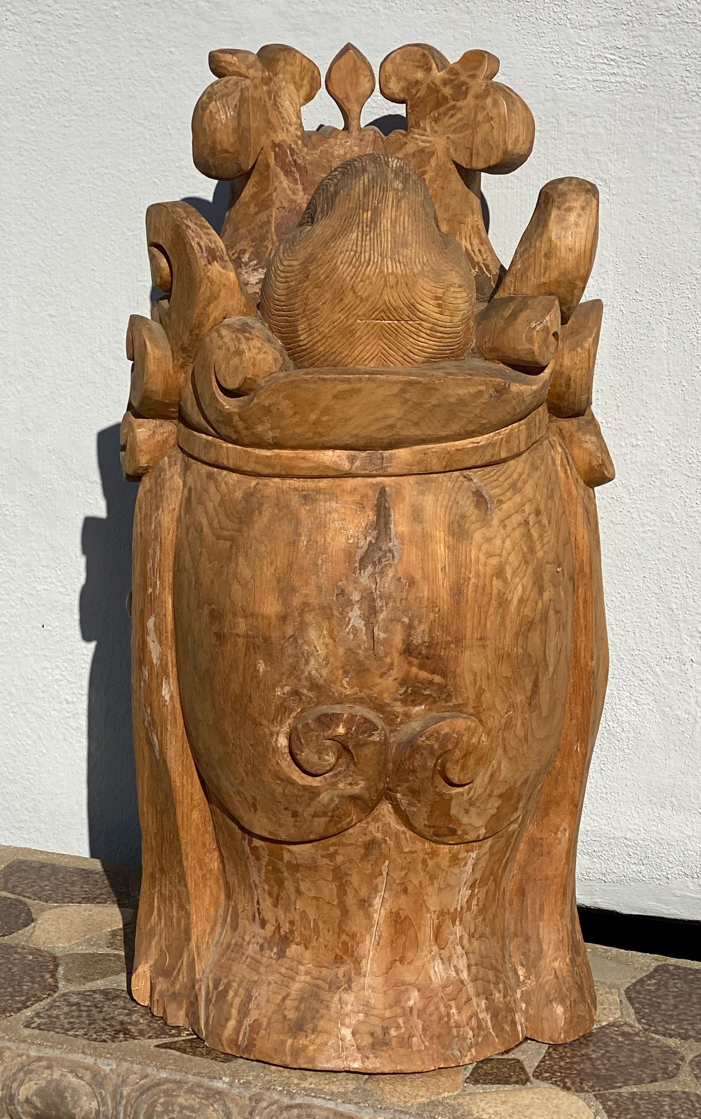 Hand-Carved Large Zen Garden Shrine Head of Guanyin Buddha Statue For Sale