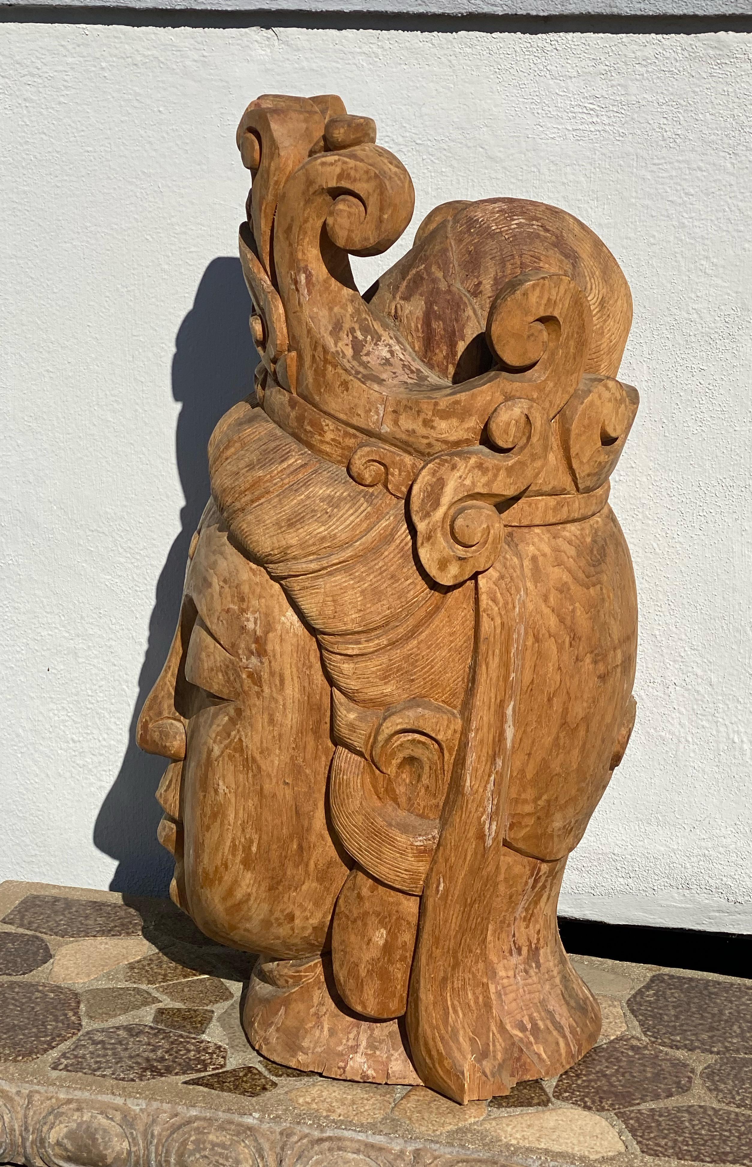 Wood Large Zen Garden Shrine Head of Guanyin Buddha Statue For Sale