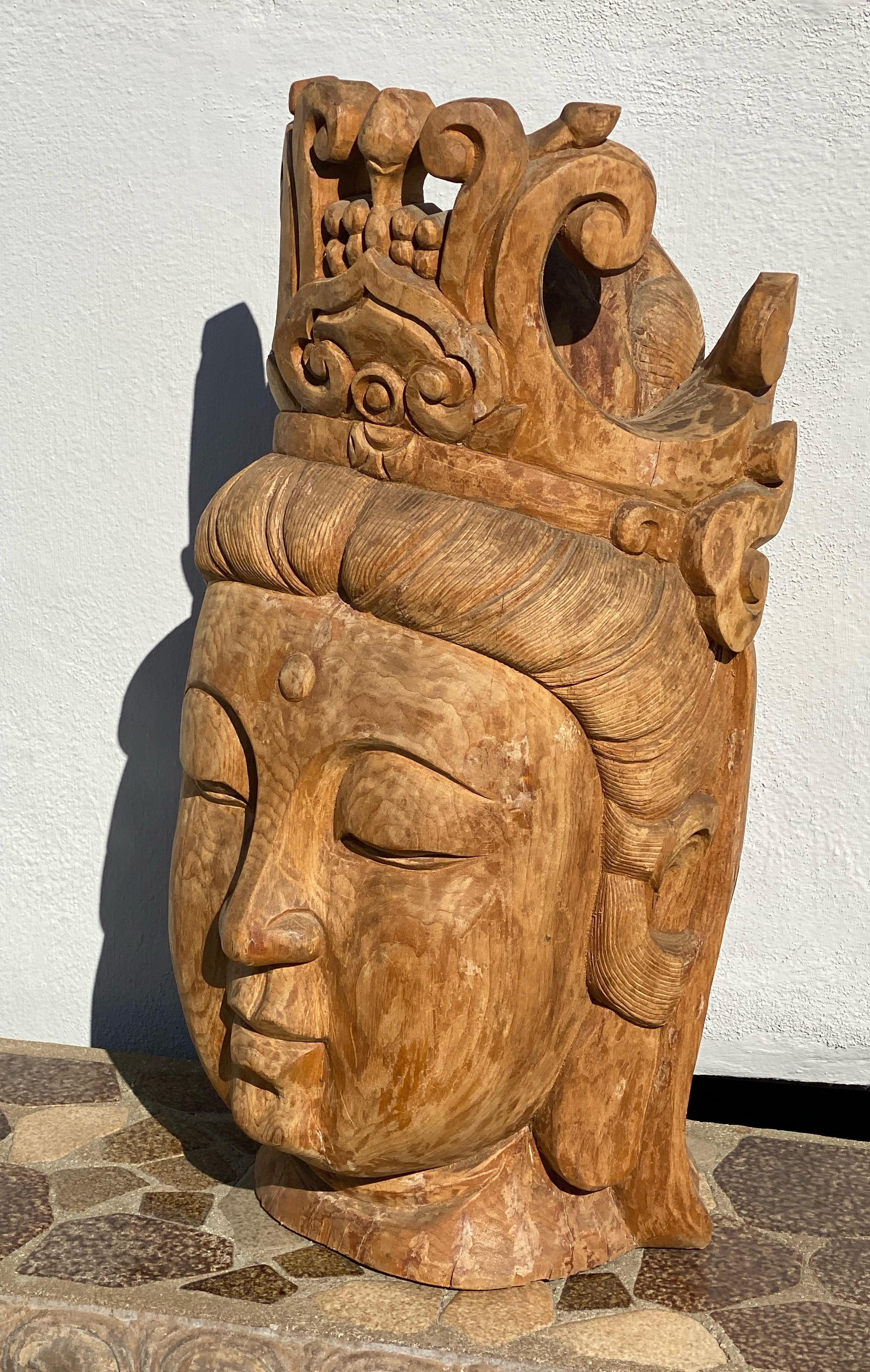 Large Zen Garden Shrine Head of Guanyin Buddha Statue For Sale 1