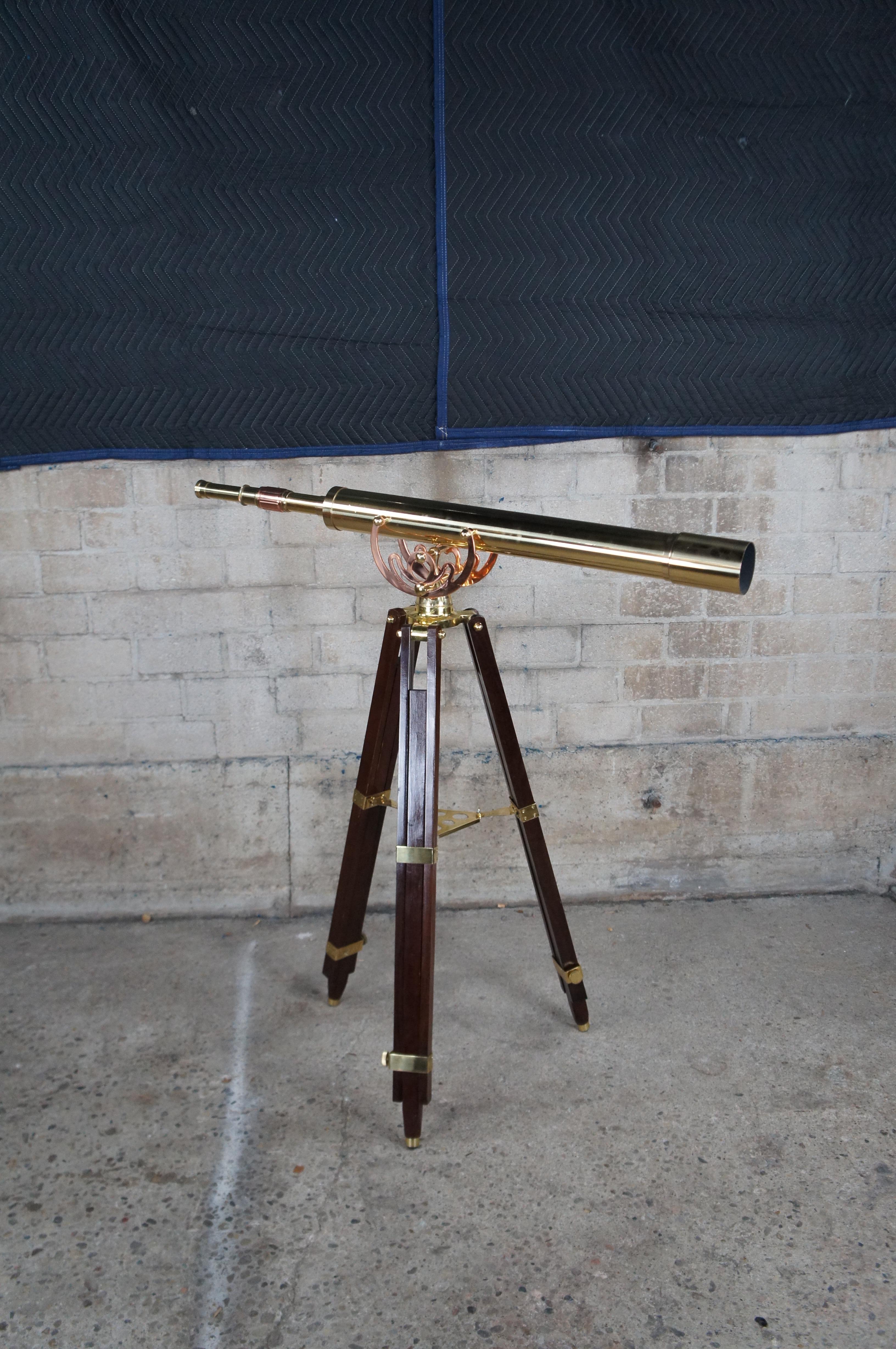 Large Zhumell Alexander Brass Telescope Articulating Mahogany Tripod Stand 73