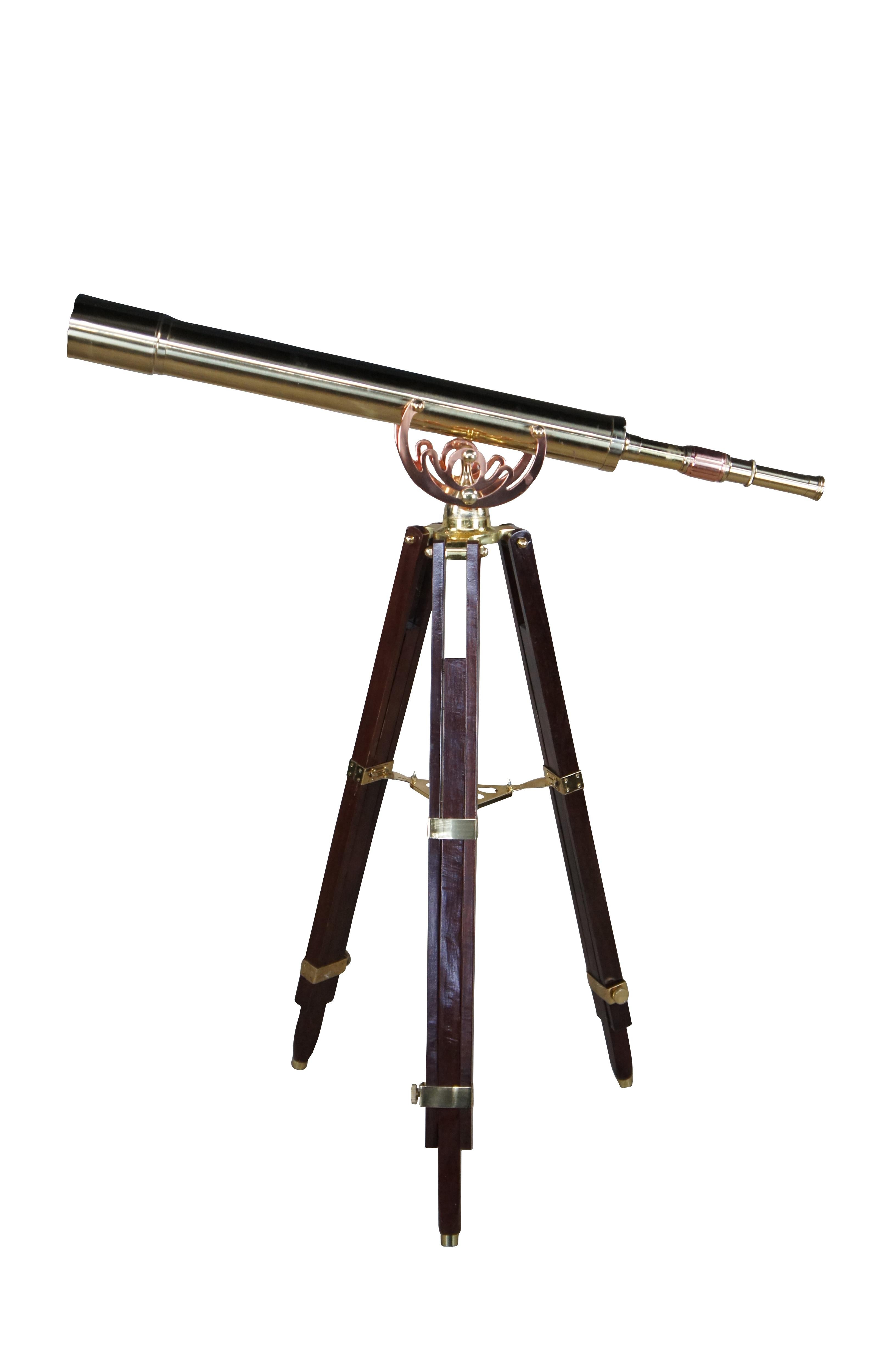 Large Zhumell Alexander Brass Telescope Articulating Mahogany Tripod Stand 73